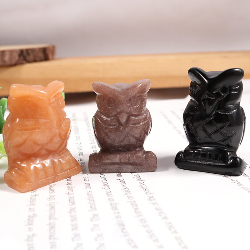 1.5inch Charms Fashion Owl Trendy Carving Mixed Natural Stone Gemstone 2pcs