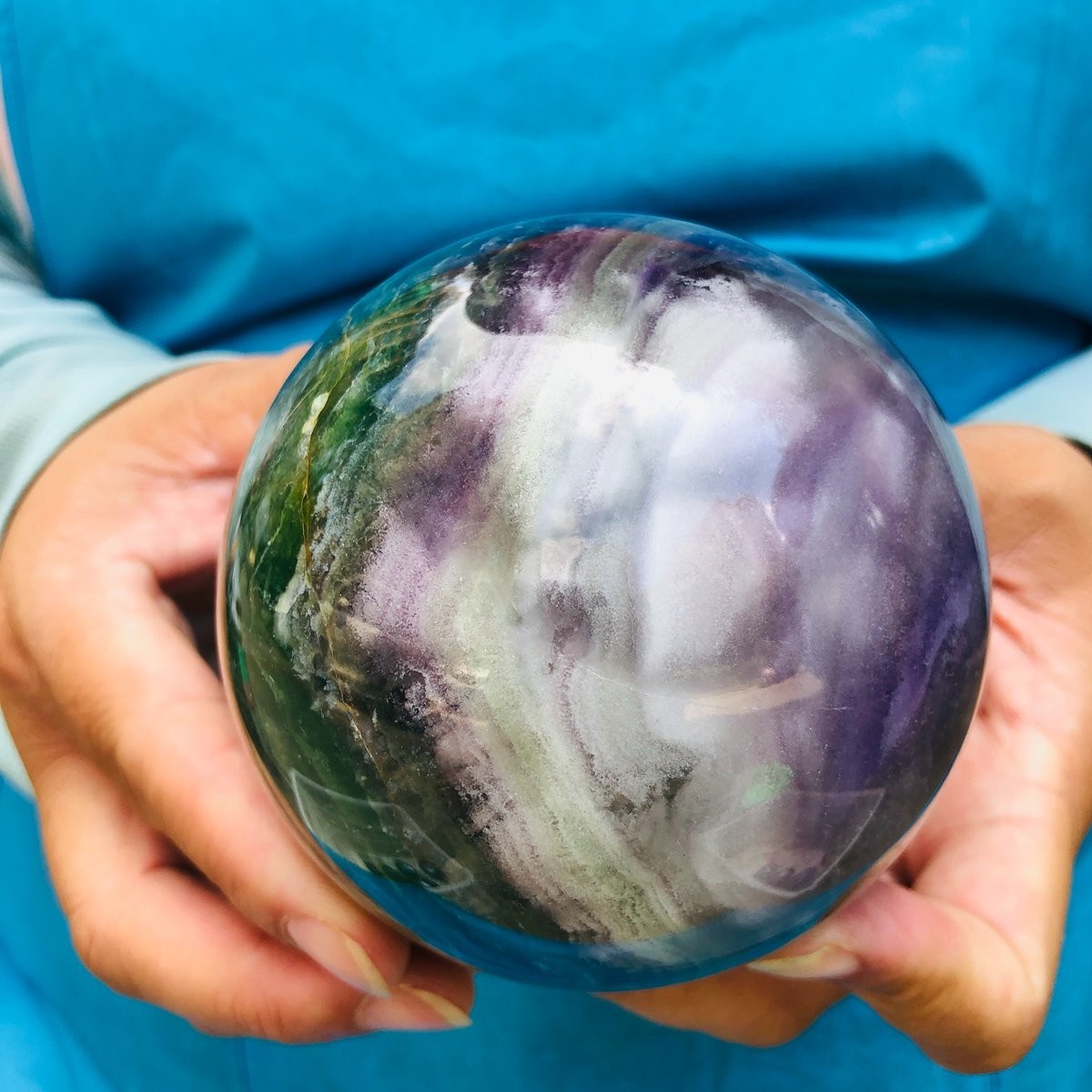 4.92LB 2Pcs Natural Colourful Fluorite Sphere Quartz Crystal Ball Healing Stone