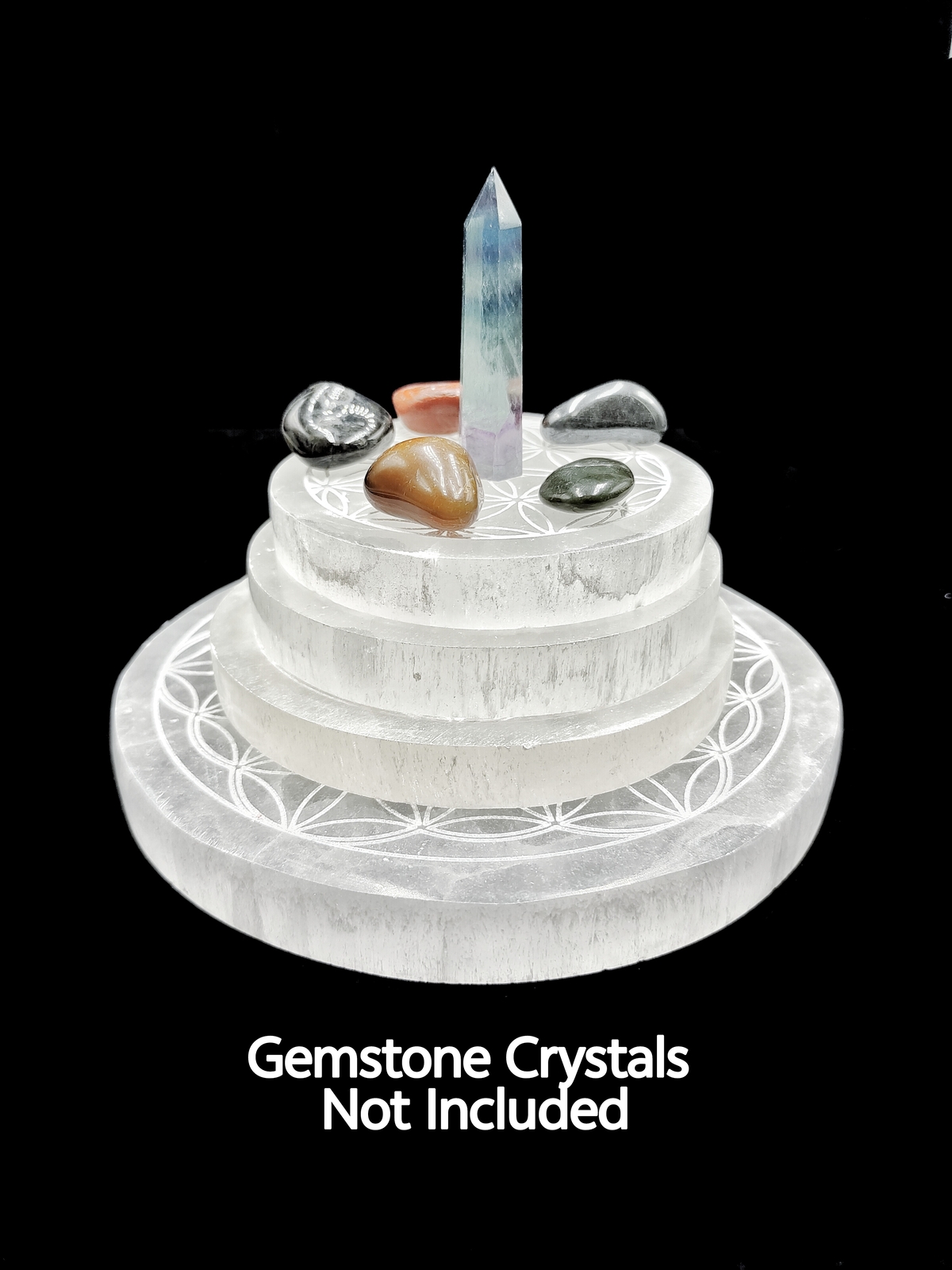 Natural Selenite Crystal Round Charging Plate Flower of Life 3”-5.5″ Inches