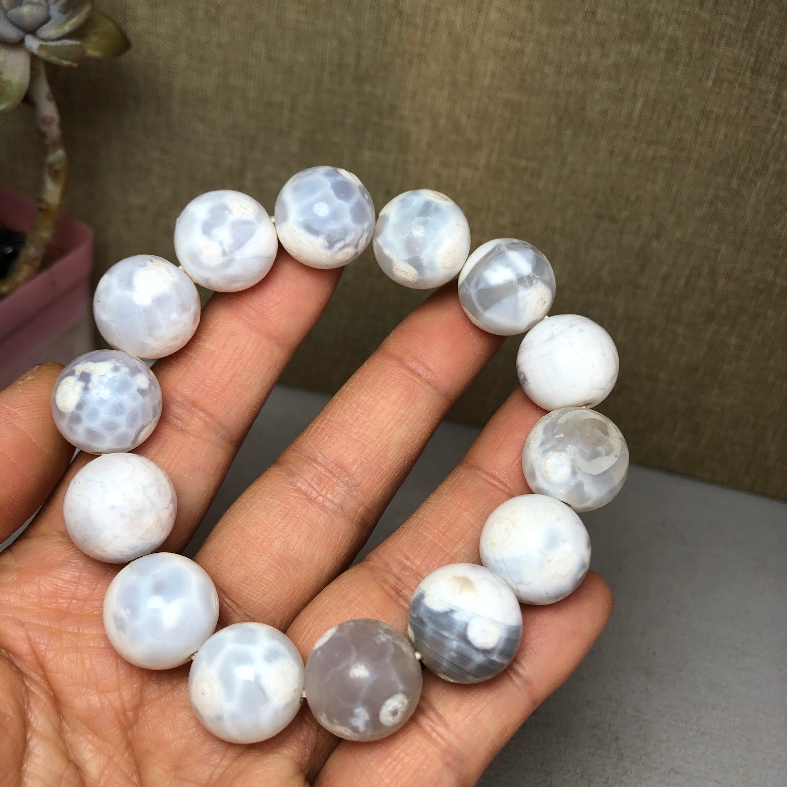 1pcs wholesale Natural sakura rough Crystal chain beads bracelet 15-16mm A2792