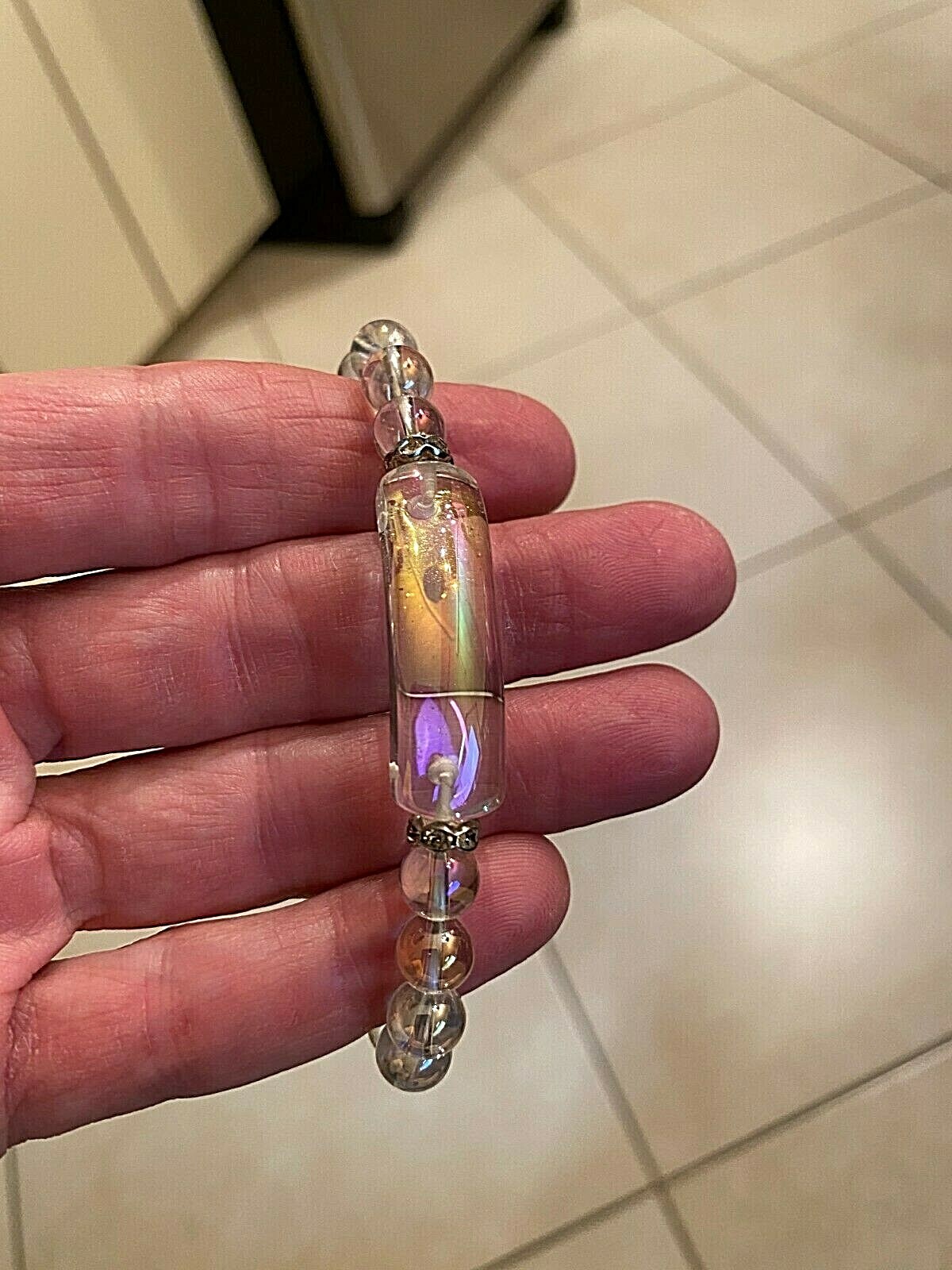 Angel Aura Quartz Crystal With Swarovski Crystal Accents Mala Style Bracelet