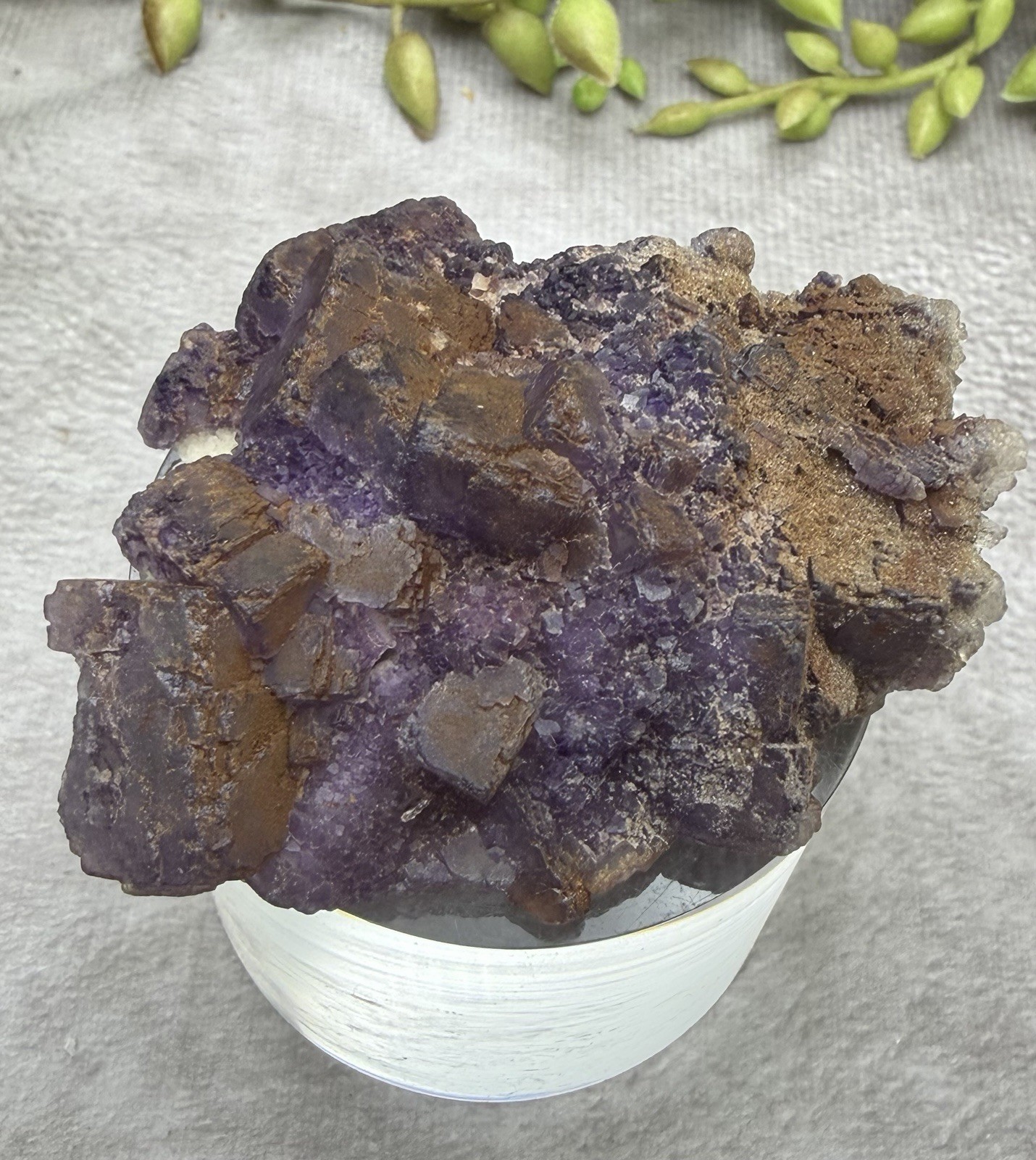 Crystal 58g Natural Coated Purple Window Cube Fluorite Specimen Mineral