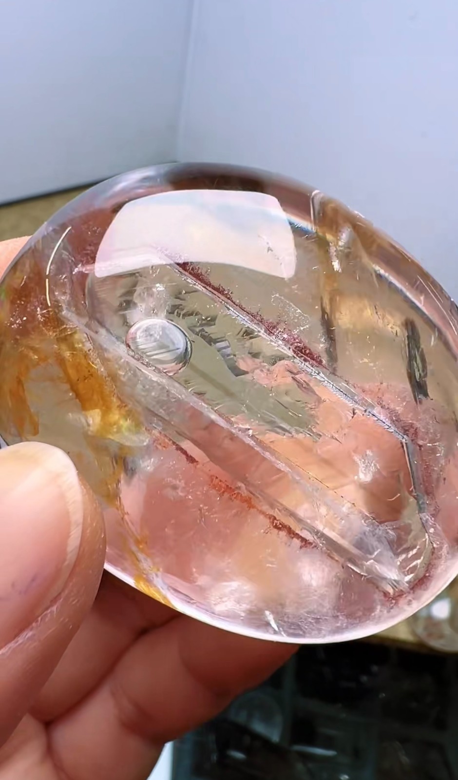 50*42*26mm Natural Enhydro Quartz Moving Water Drop Specimens Palm Reiki