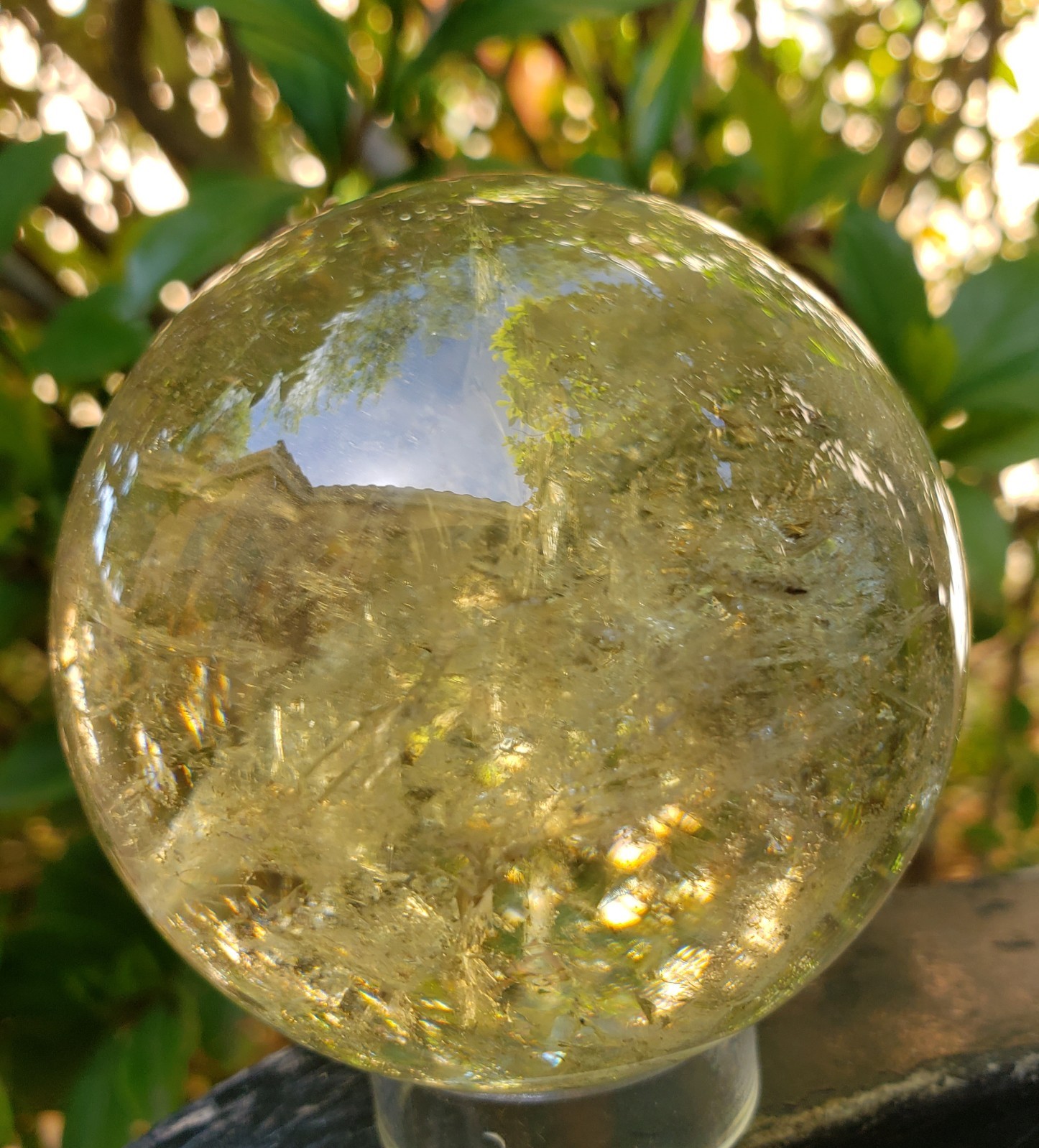 2.55 Clear Citrine Quartz Crystal Sphere Ball Orb Rainbows, 394g or 14 oz