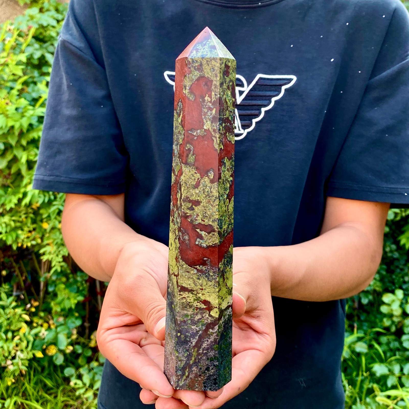 1.5LB Natural dragon blood stone Column Quartz Crtal Obelisk Energy Healing