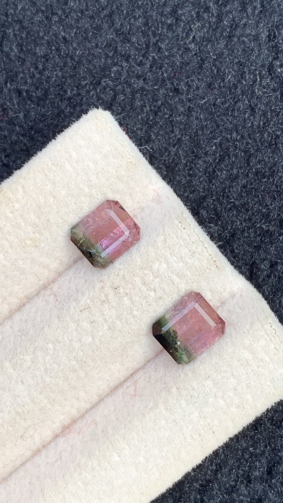3.10ct natural pink gray & deep green tri colors faceted tourmaline pair