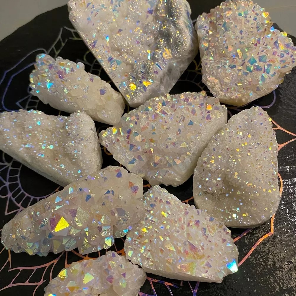 Natural Rainbow Quartz Cluster Angel Aura Quartz Crystal Cluster Home Decor
