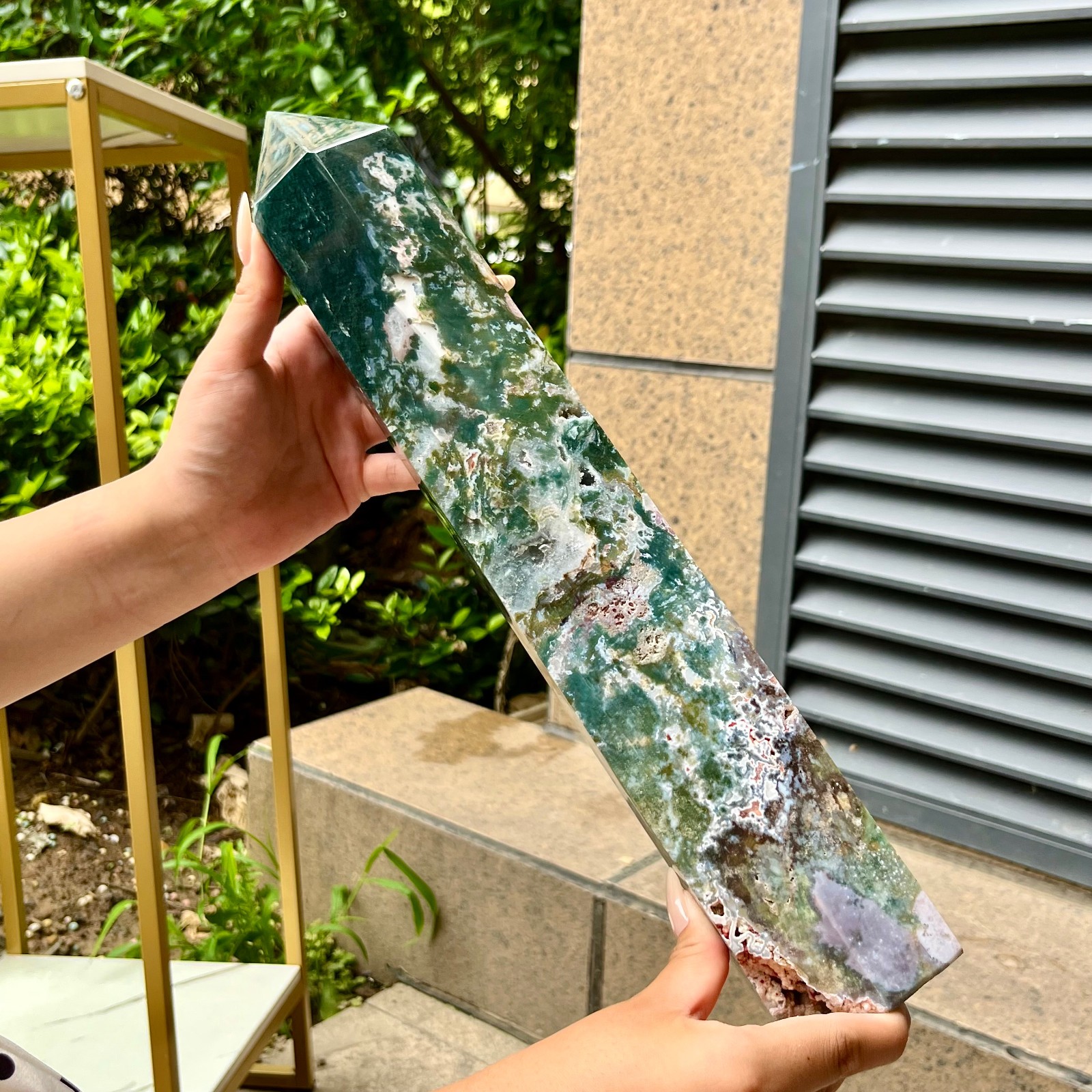 6.9 LB Natural Green Moss Agate Obelisk Crystal Holiday Gift Home Office Decor