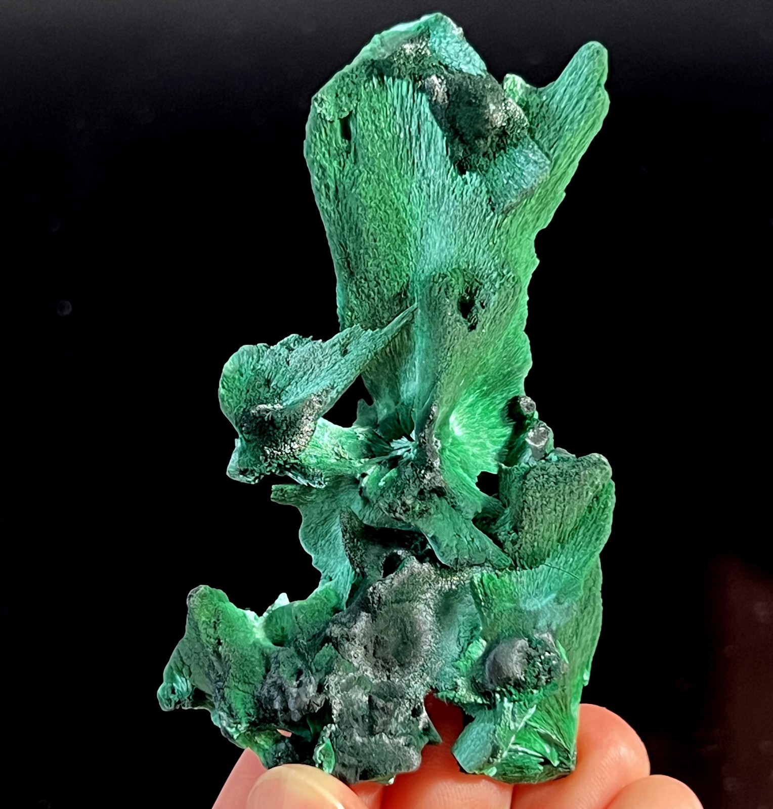 73mm BOTH SIDES Beautiful Fibrous Malachite, Natural Mineral Specimen