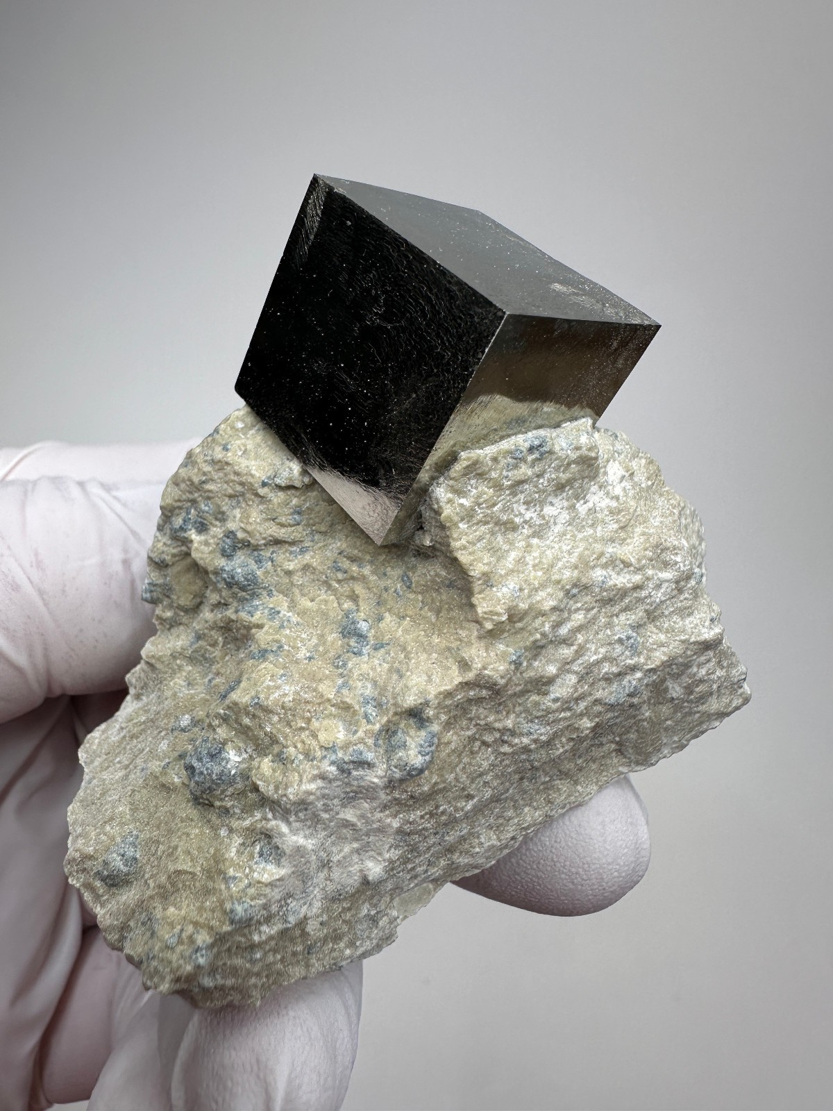 Rare Lustrous Pyrite Cube on Matrix__Navajun Mine, Spain