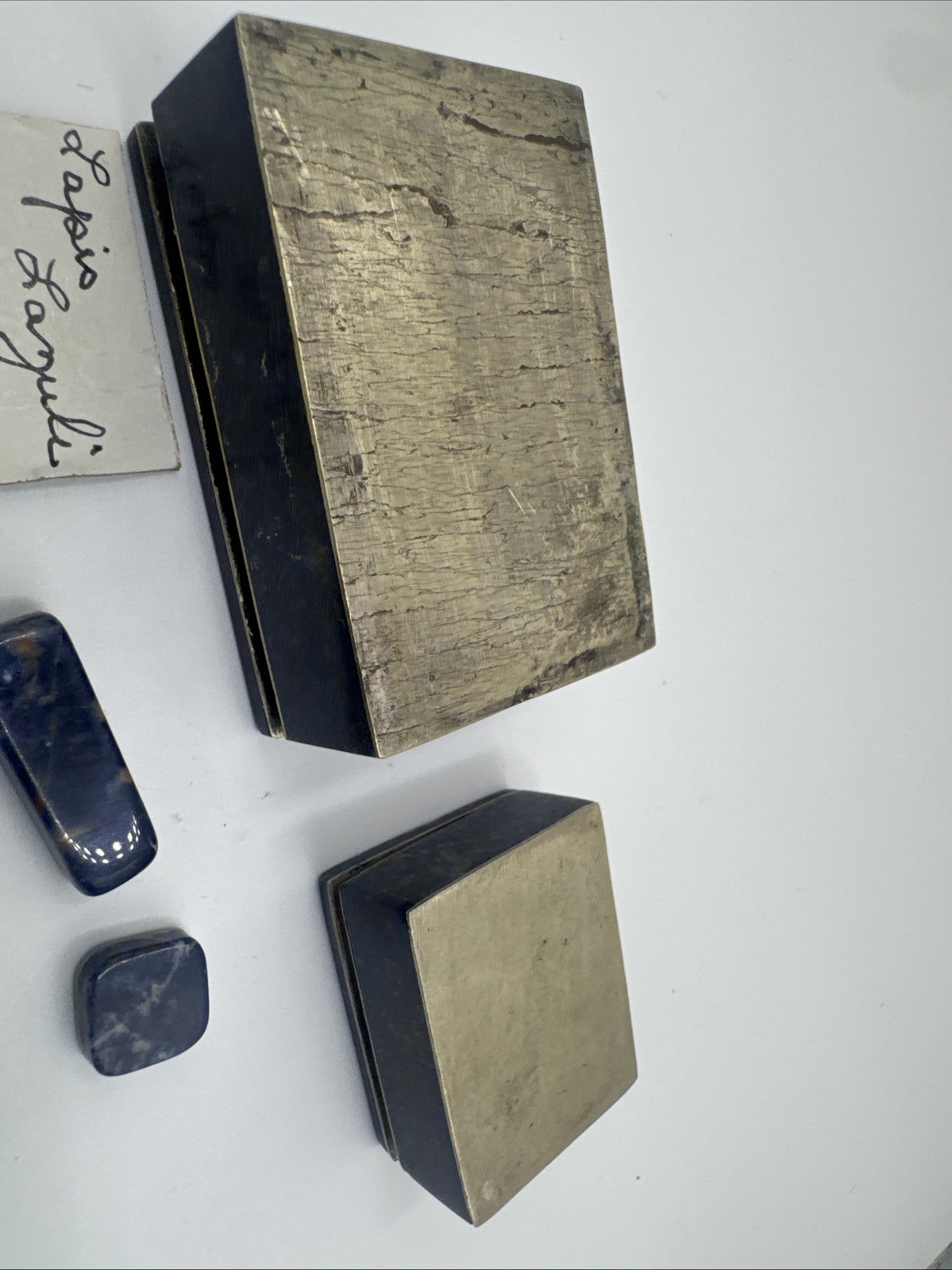 Two Lapis Lazuli On Metal Boxes Jewelry Natural Stone 2-1/4”x1-1/2 & 1-1/4”x1”