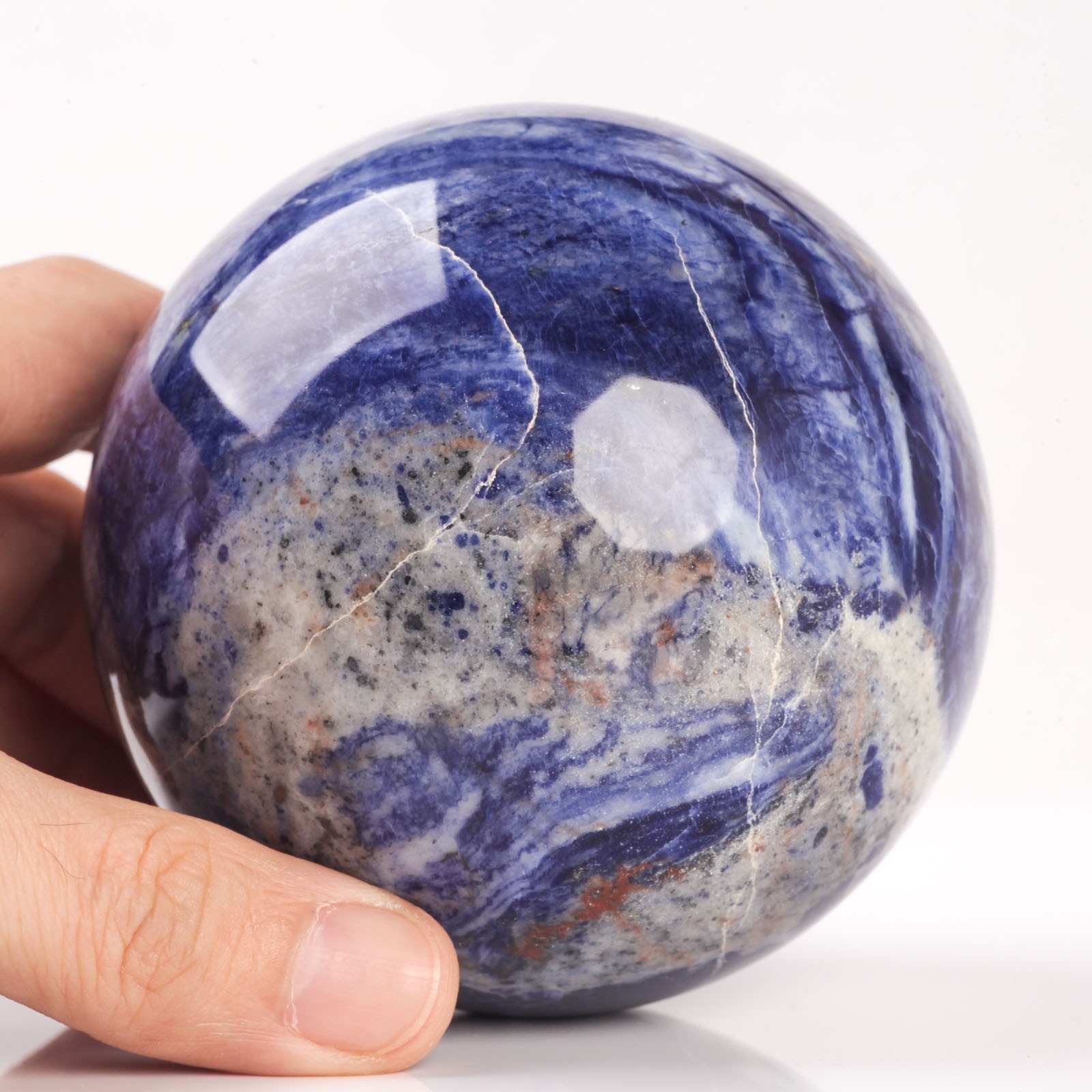 901g 86mm Deep Blue Sodalite Sphere Large Crystal Ball White Veins Healing
