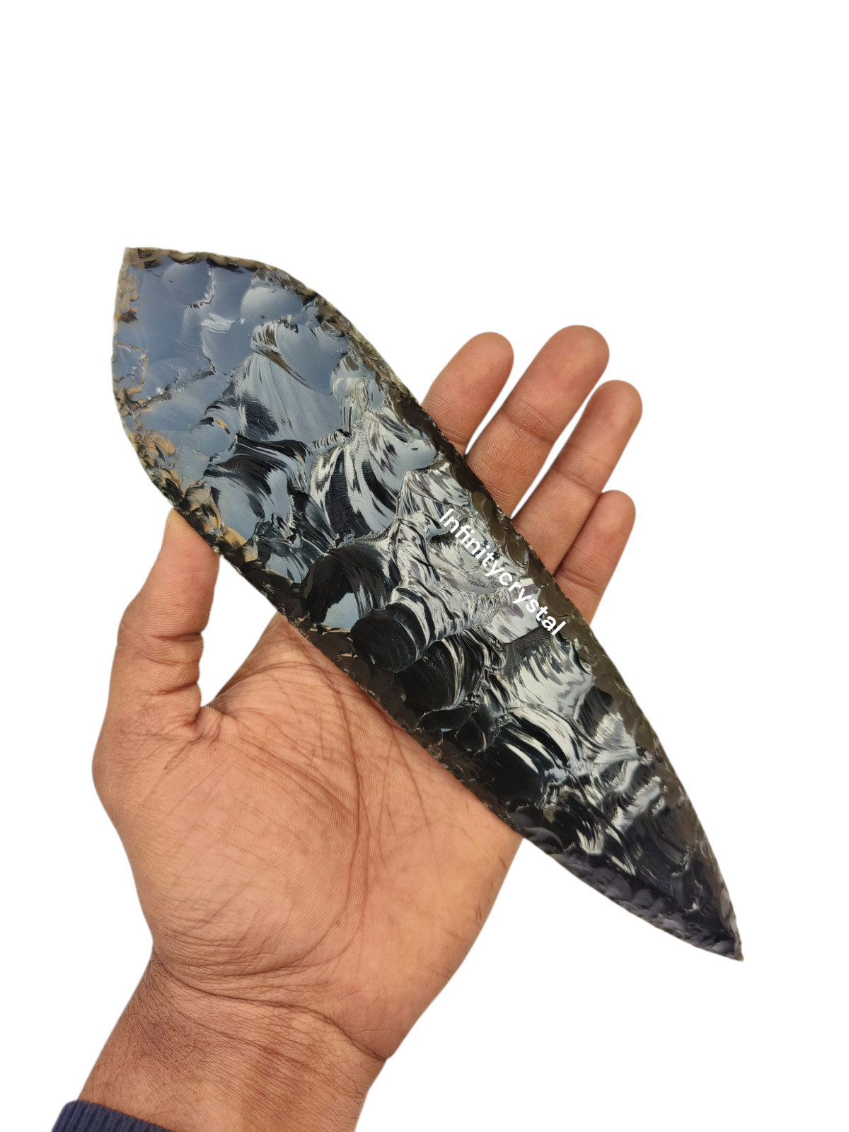 Black Obsidian Spearhead,Leaf Point Crystal Arrowhead Energy Healing 10″Inches.