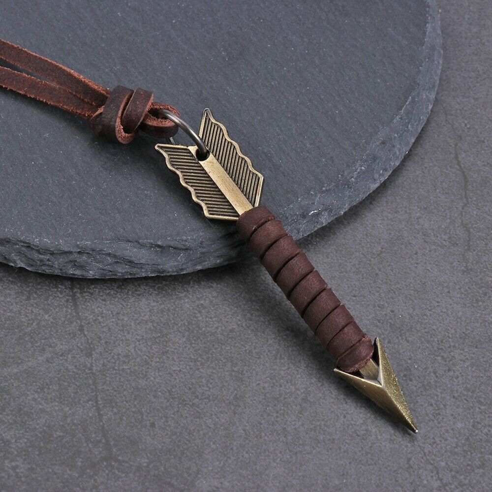 Men’s Fashion Jewelry Vintage Brown Leather Arrow Pendant Necklace Gift 1PC