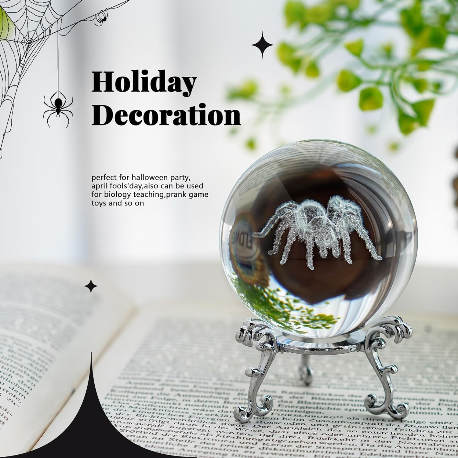 Charming 60mm Laser Engraved Spider Crystal Ball – Sophisticated Halloween Decor