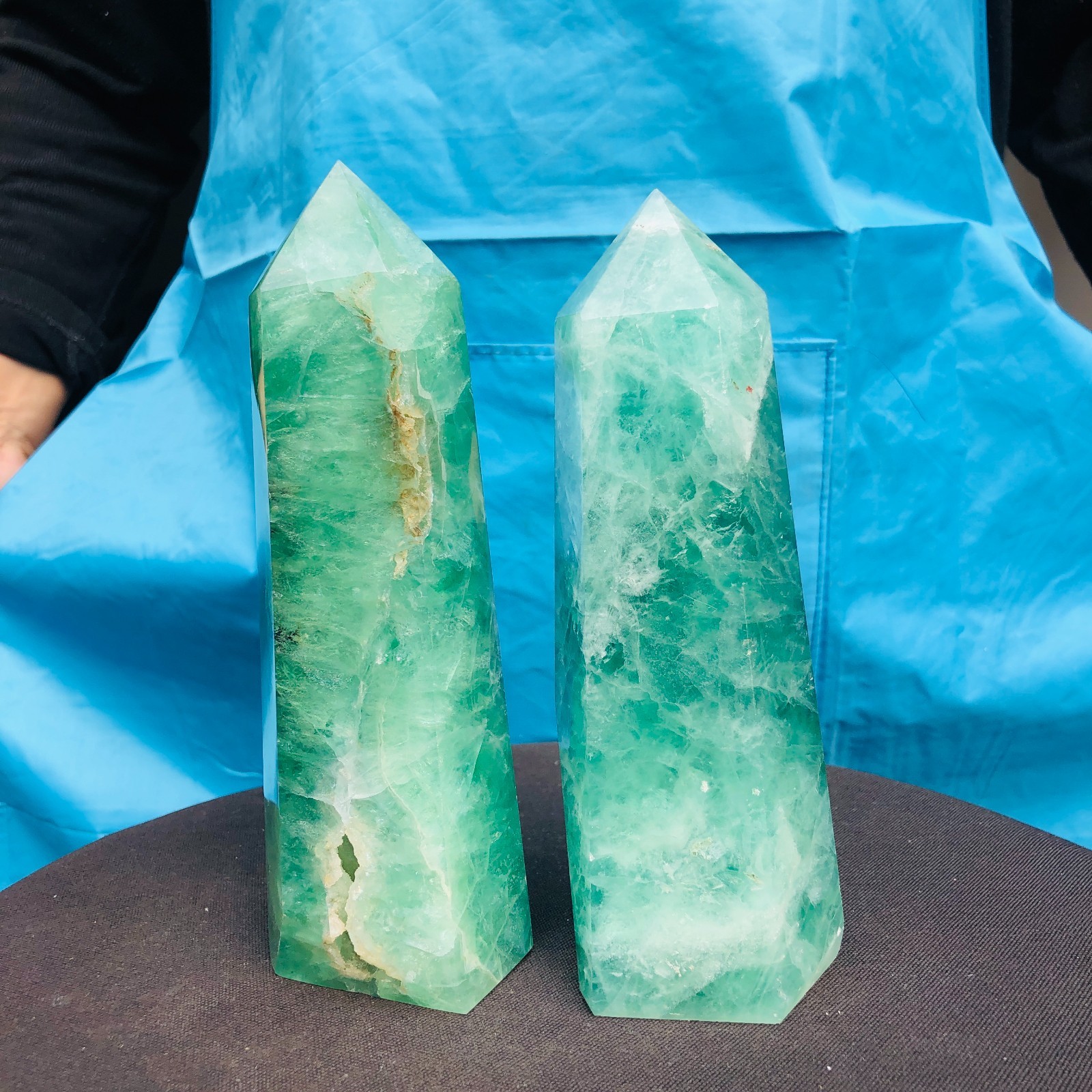 3.98LB 2Pcs Natural Colourful Fluorite Obelisk Quartz Crystal Tower Healing