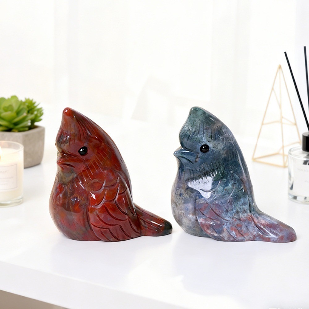 Natural Ocean Jasper Fat Bird Crystal Carving Statue Reiki Healing Stone 1pcs