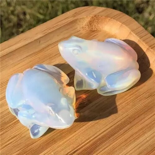 Natural Opal Quartz Crystal Lucky Frog Carved Gemstone Statue Energy Decor US