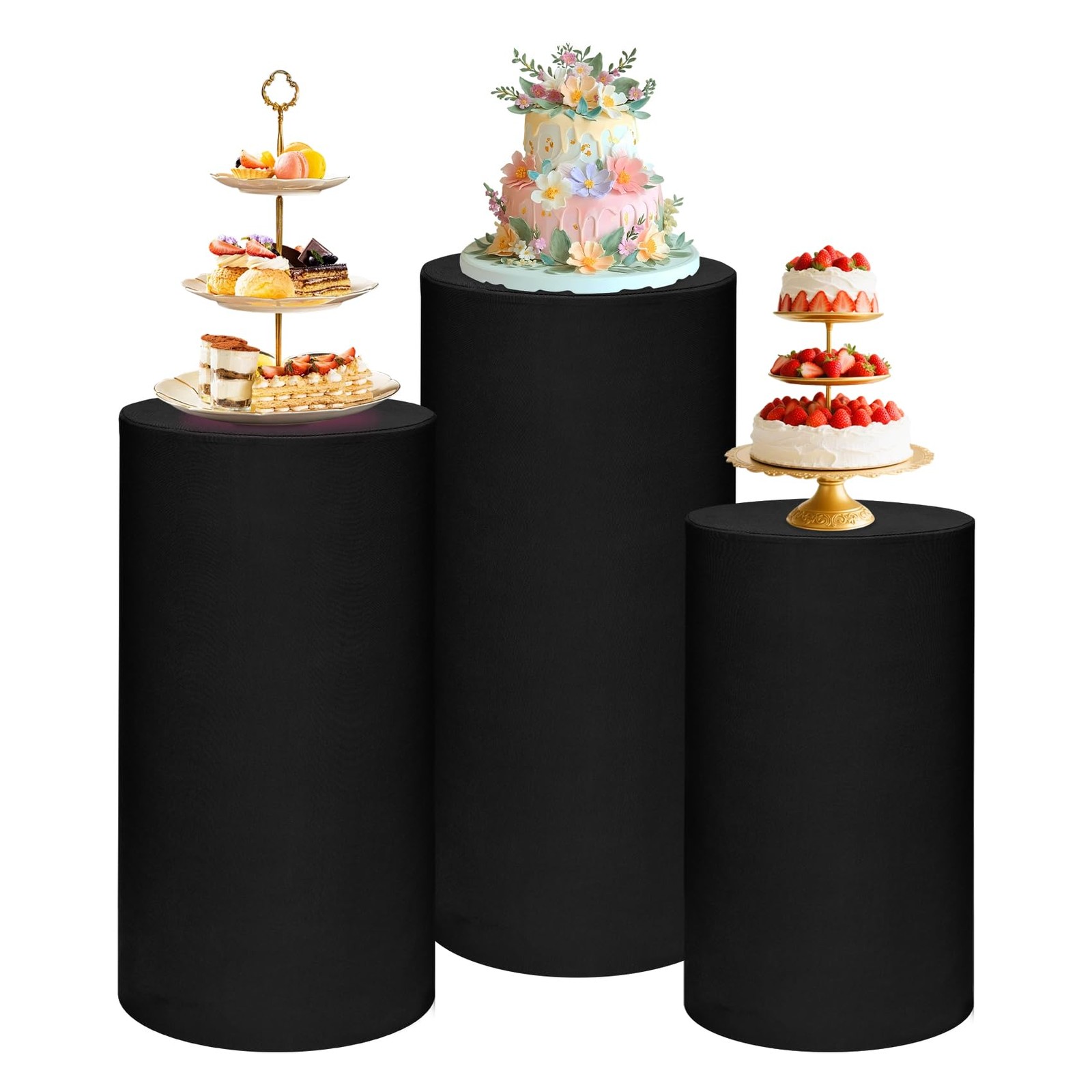Cylinder Pedestal Stand Covers Set of 3 Spandex Display Pedestal Covers Round…