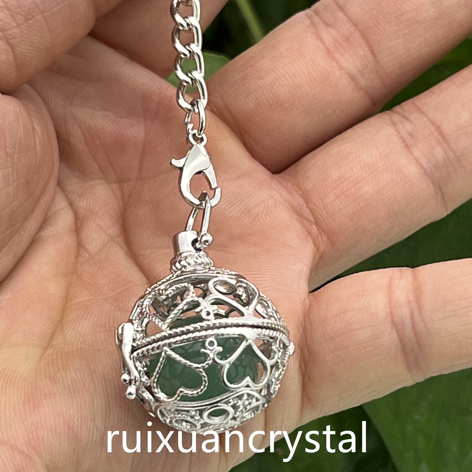 1pc Natural Aventurine Quartz Sphere cage key chain Crystal Reiki Healing