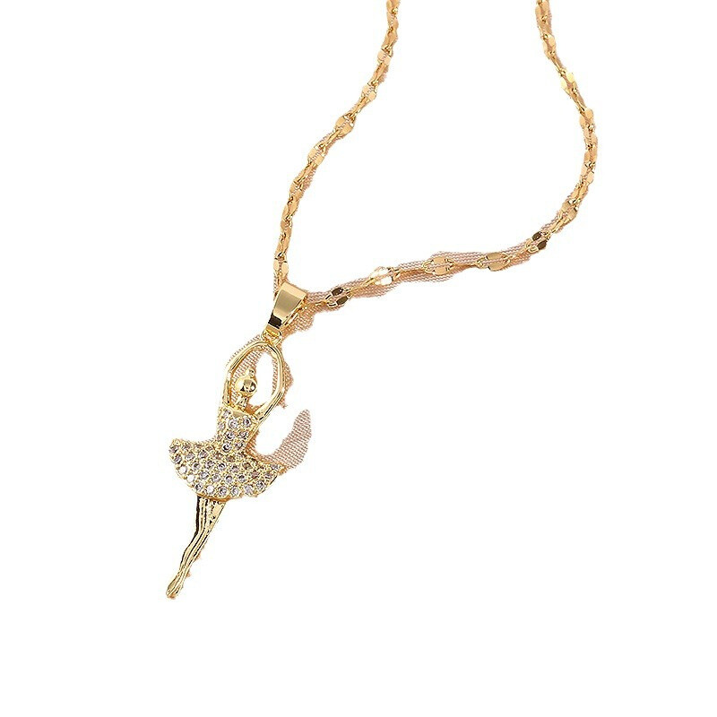 Women’s Fashion Jewelry Cubic Zircon Gold Ballet dancer Pendant Necklace 1PC