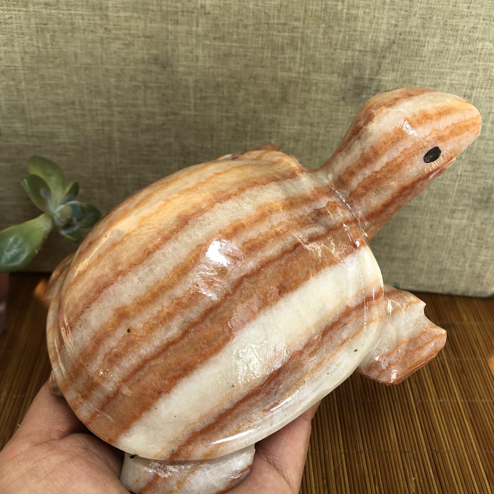 1.1kg Rare Natural Meat Pork Stone hand Carving Turtle specimen 155mm g5110