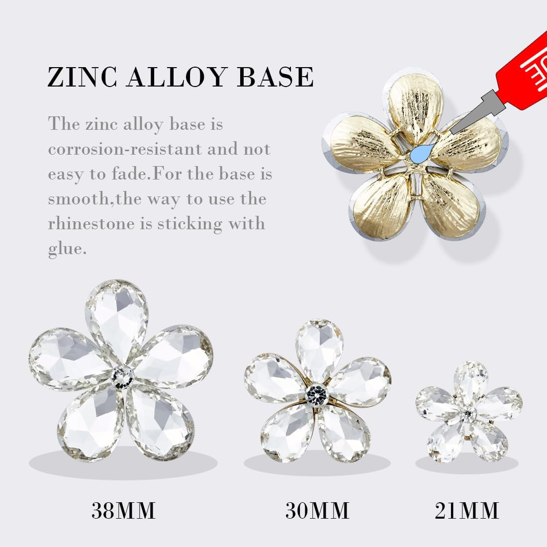 30 PCS Water Droplet Shaped Glass Rhinestones Flower Zinc Alloy Crystal Gems Flo