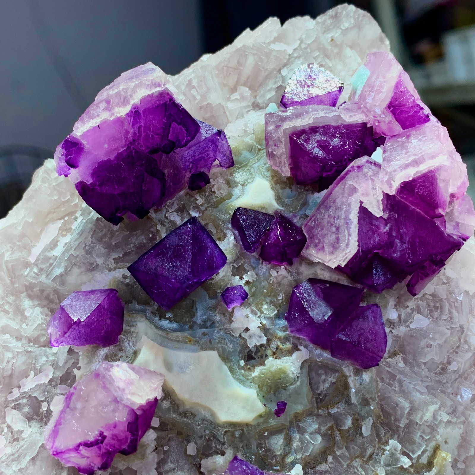 1.76LB Natural purple cubic fluorite mineral crystal sample/China