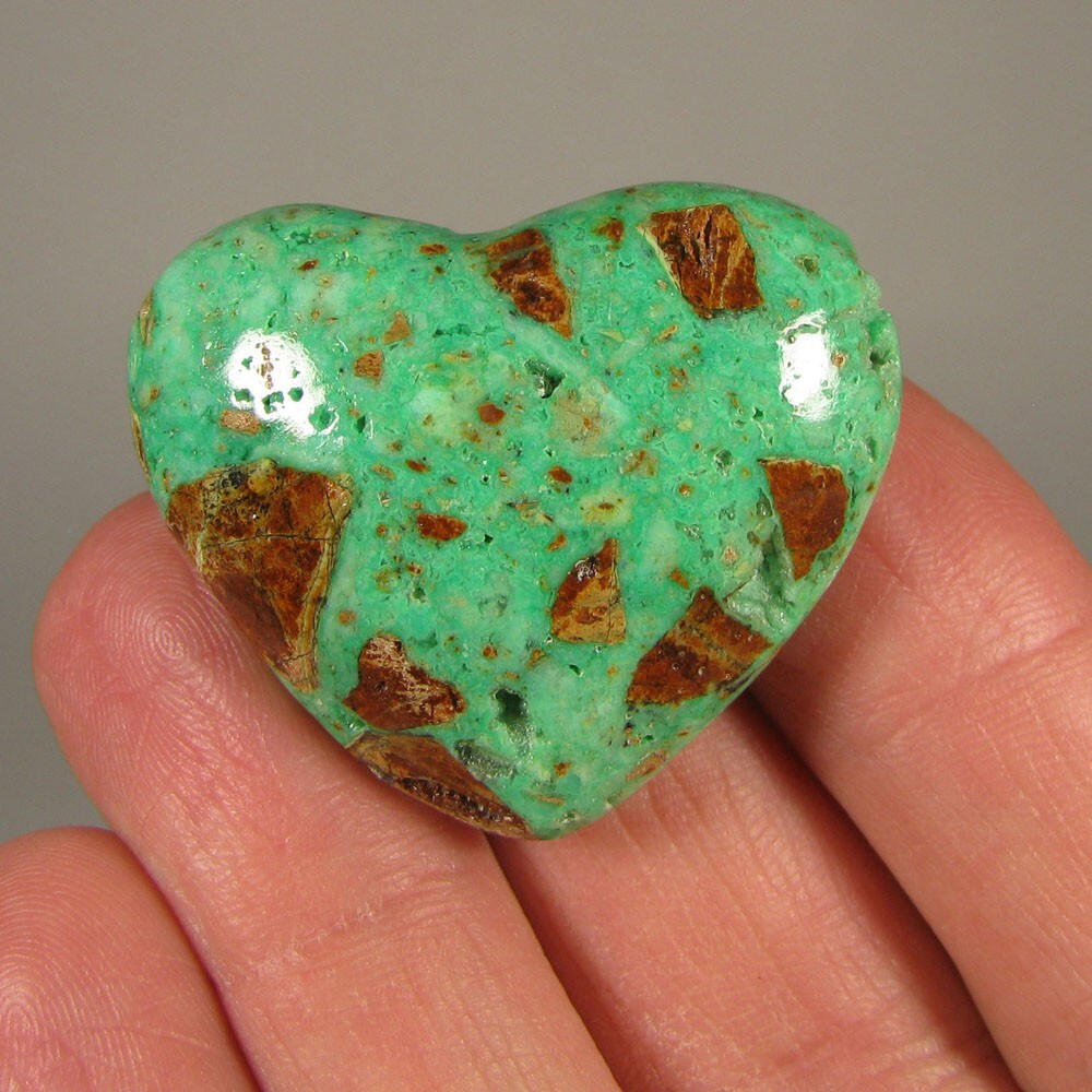 40mm Rare SMITHSONITE Heart Polished Palm Stone – Indonesia