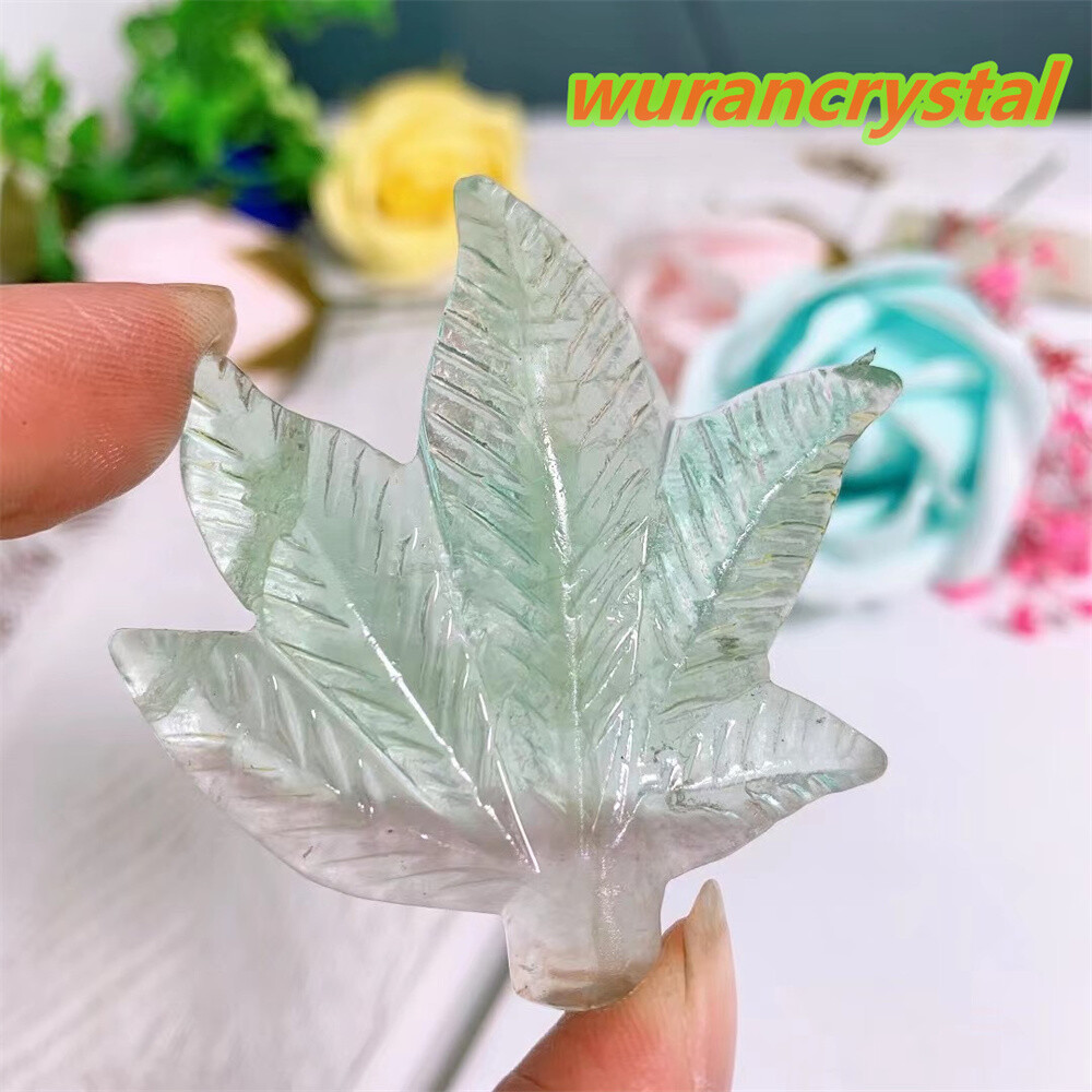 Natural fluorite Quartz Crystal maple leaf trees Carved Reiki Healing gift 1pc