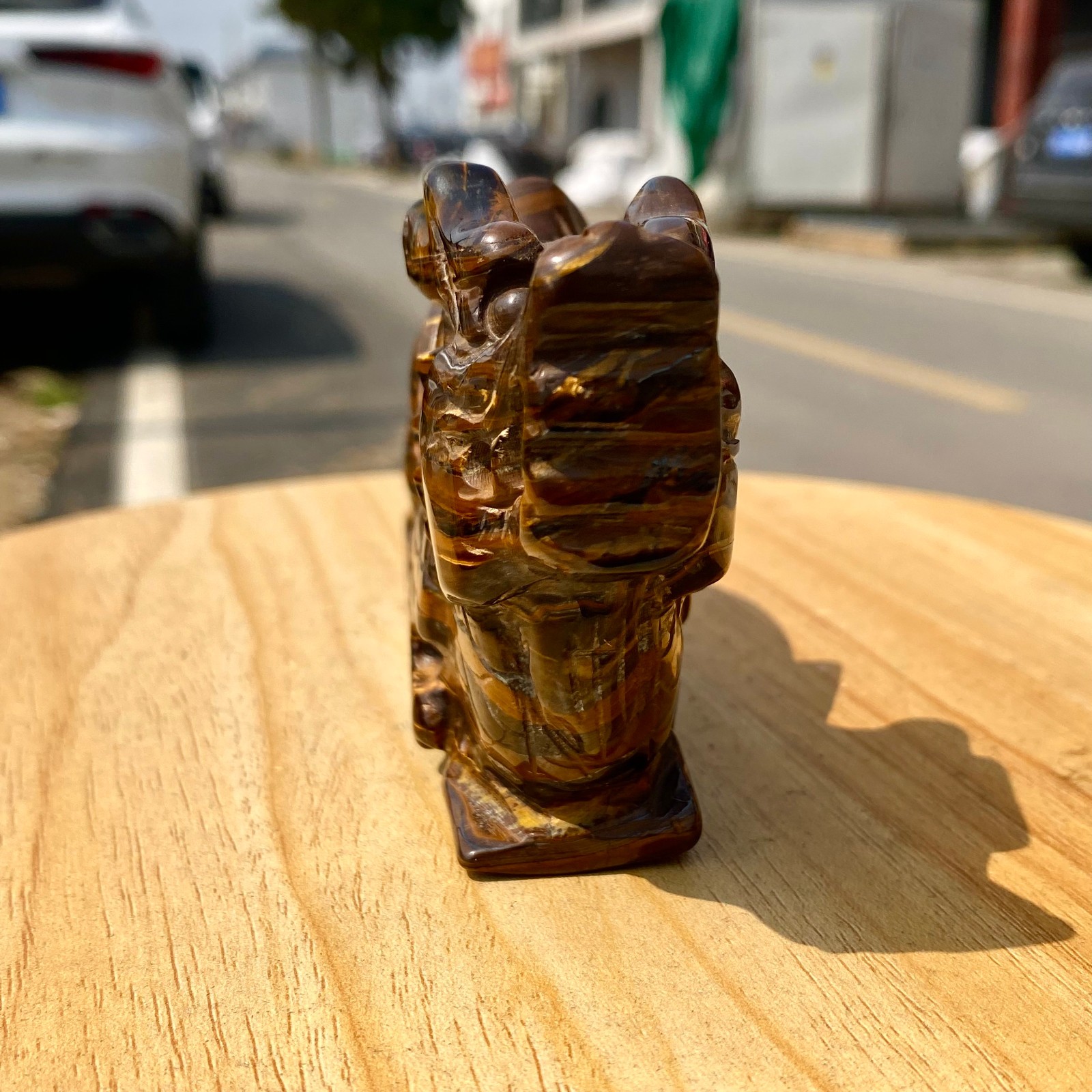 495G Natural Tiger Eye Hand Carved Dragon Figurine Crystal Healing Stone