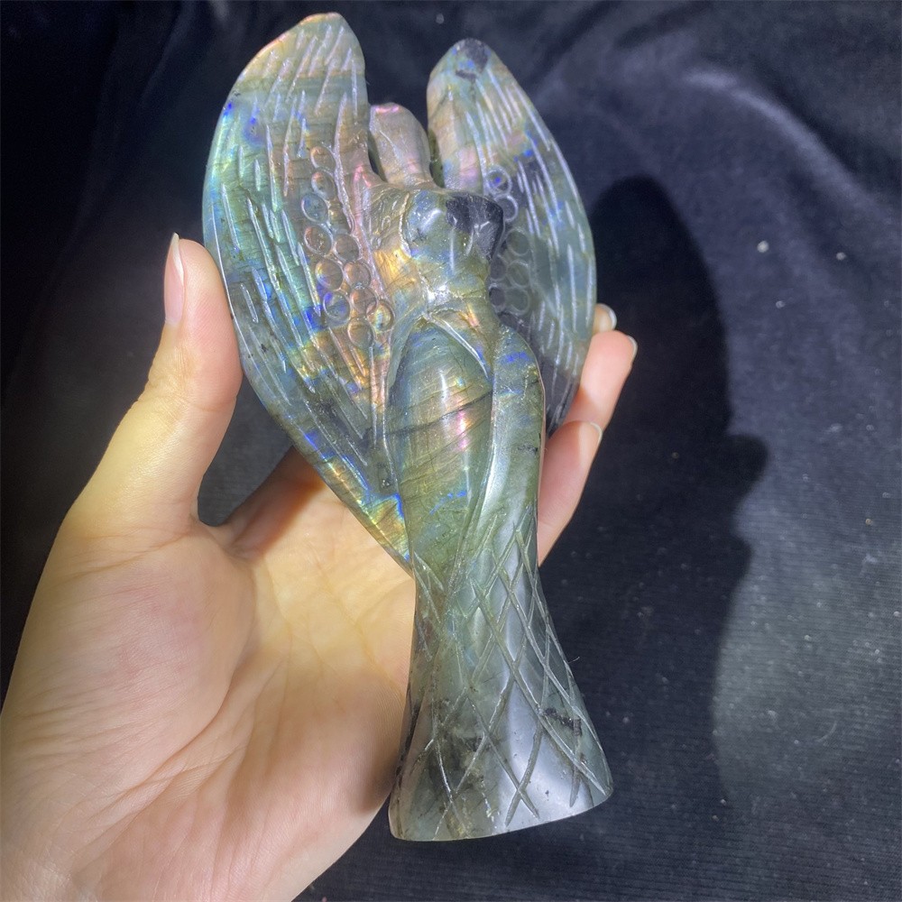 0.7LB 6″Natural A++Labradorite Angel Statue Crystal Reiki Carving Heal Decor