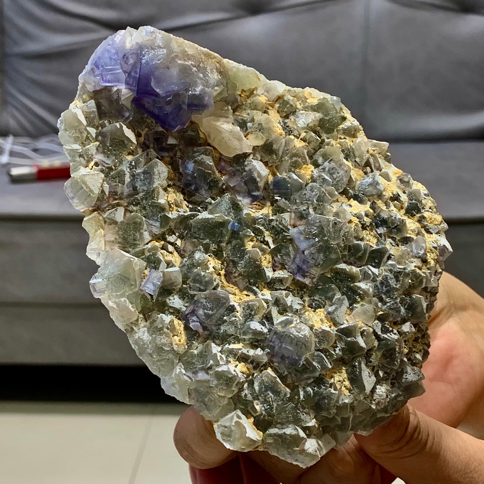 1.28LB Rare transparent Purole green fluorite mineral crystal sample/China