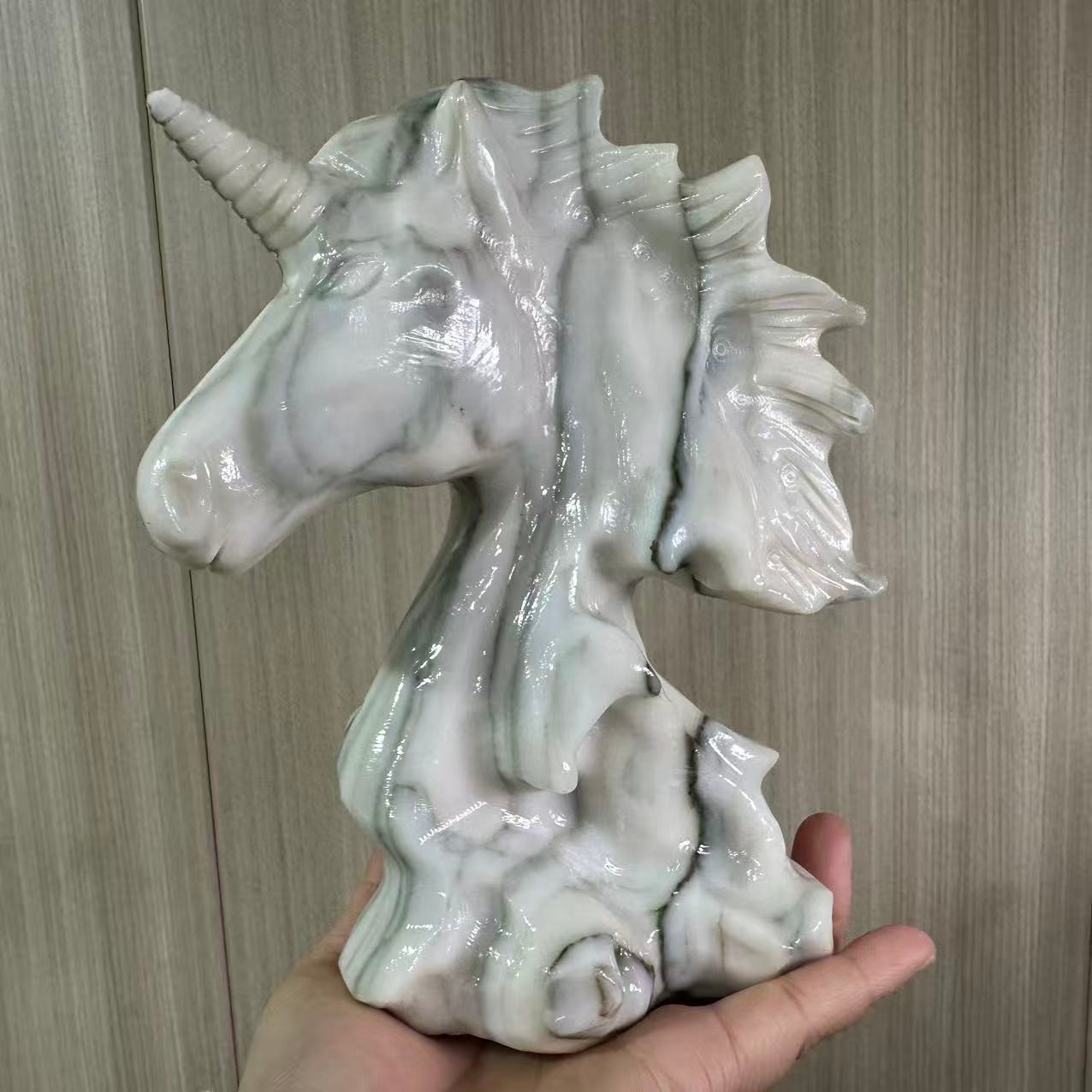 1pc Natural Jade Quartz Carved Unicorn Skull Crystal Reiki Healing Decor
