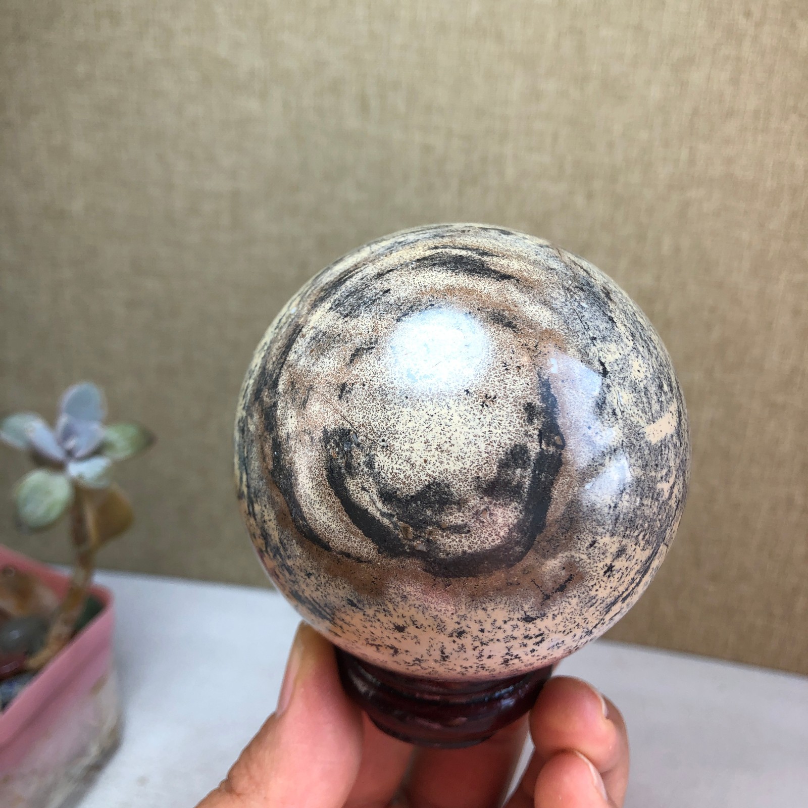 67mm Natural Traditional Chinese Painting ball Hand Carving sphere 433g A2082