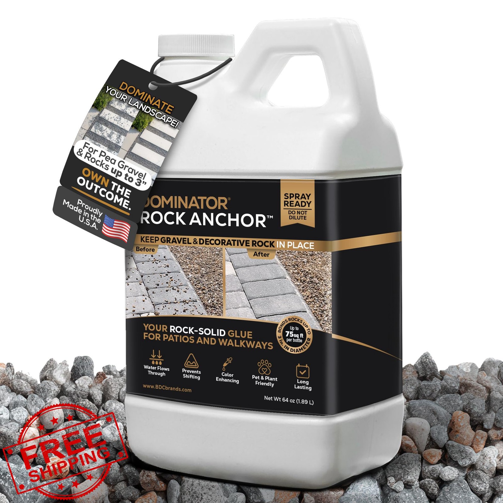 Dominator Rock Anchor 64oz Landscaping Gravel Stone Glue Spray
