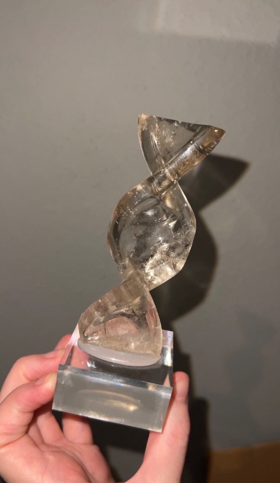 Smoky Quartz Crystal DNA Carving with Acrylic Base