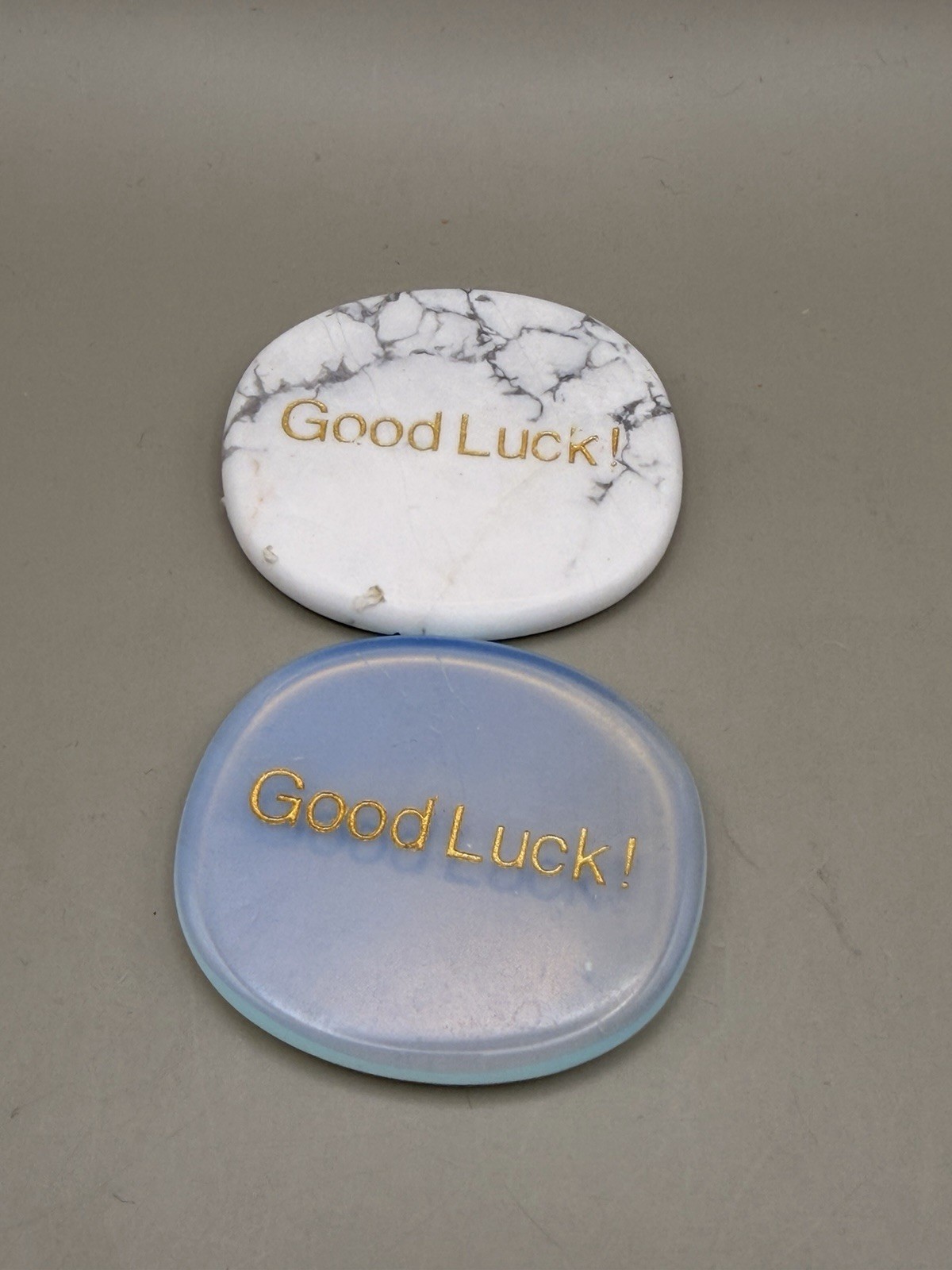 Set Of 2 Good Luck Pocket Stones Natural White Howlite And Opalite Worry Stone