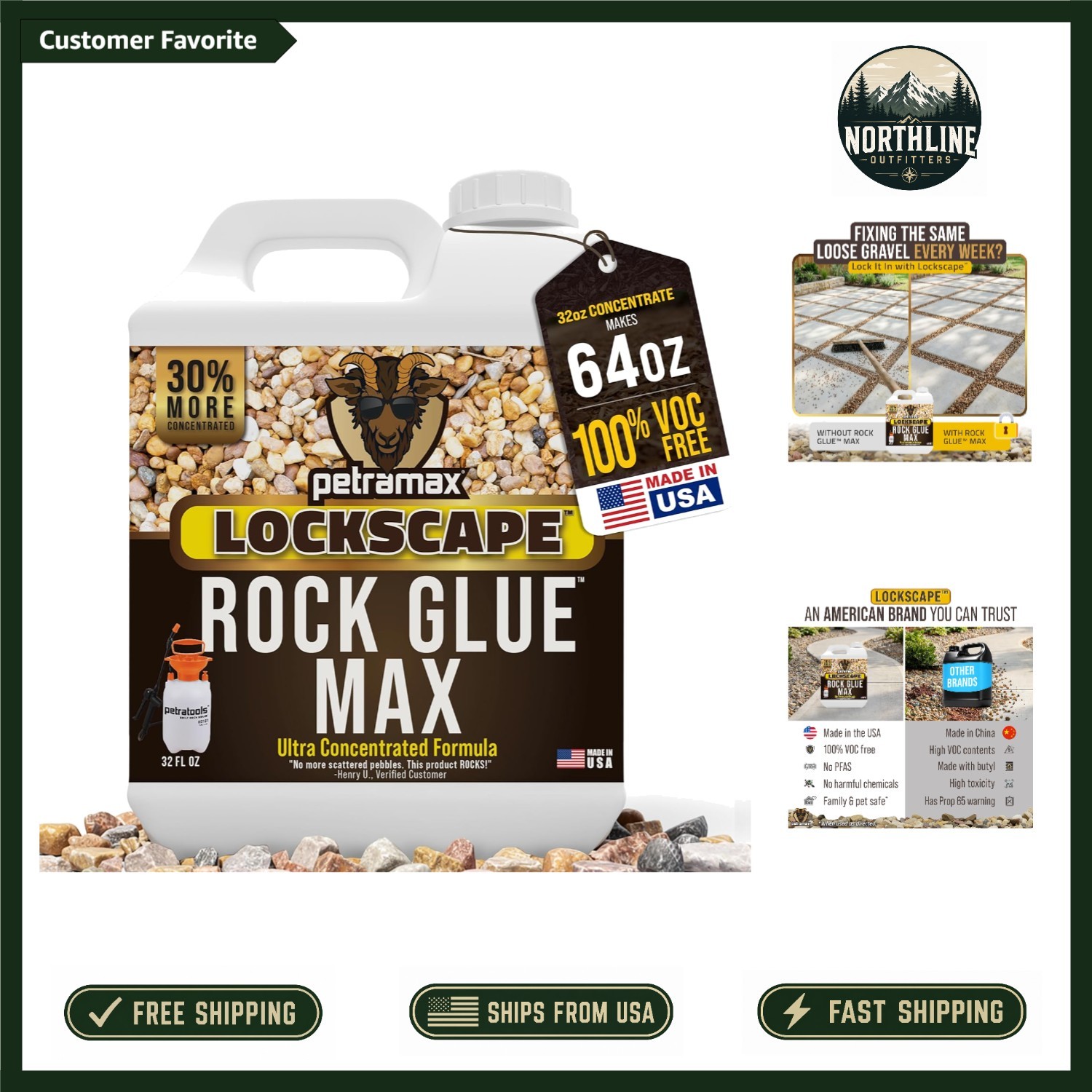 Max Rock Glue for Landscaping – 32 Oz Pet-Safe & Strong Adhesion, 50 Sq Ft