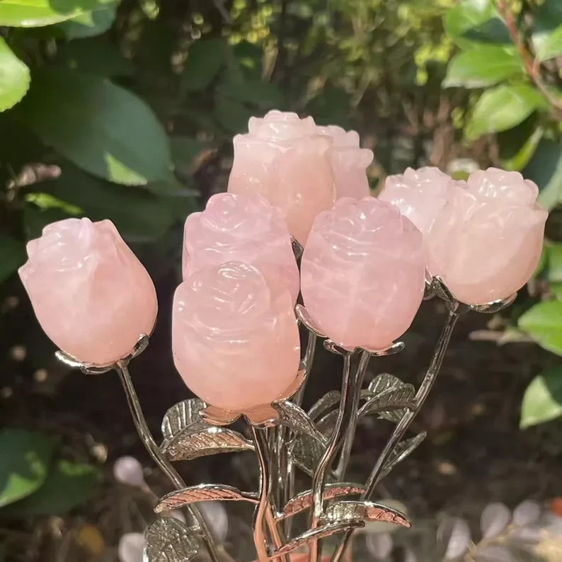 Top Natural Hand Carved Pink Rose Quartz Crystal,Rose flower Home Decor Gift 1pc