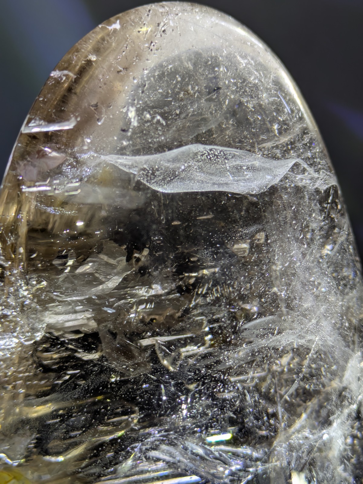Large 2lb Polished Clear Quartz Crystal w/ Inclusions With Water And Light Stand