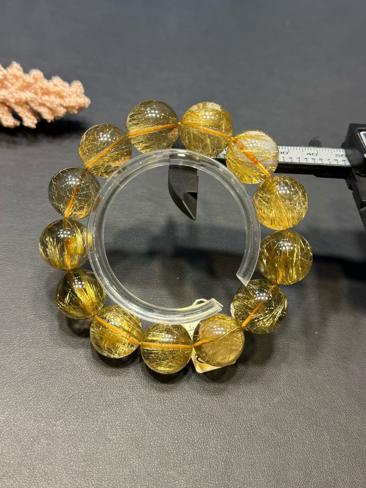 17mm+ High quality Top Natural Rutilated Quartz Energy Crystal Bracelet Healing