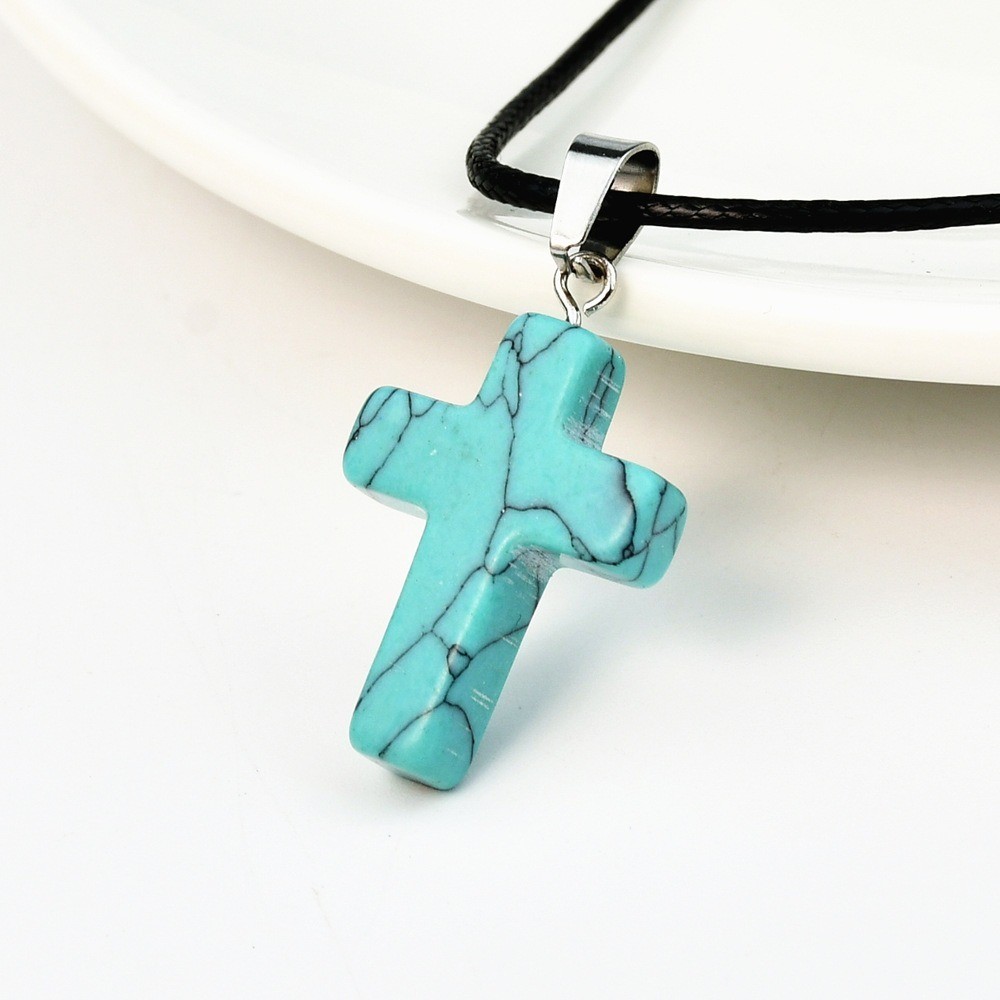 Fashion Crystal Cross Pendant Necklace Mixed Charms on Leather Rope Jewelry
