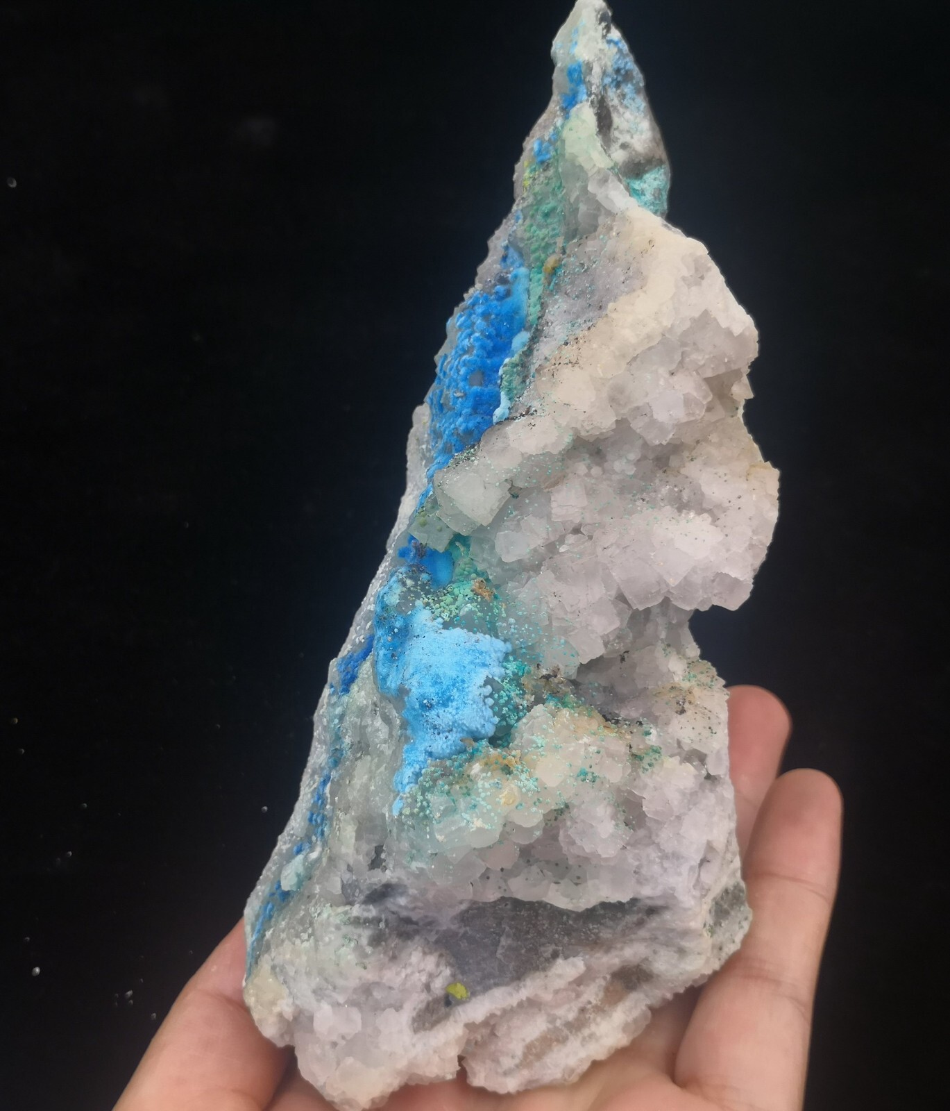 Blue Cyanotrichite & green Brochantite? 125mm 615g, Natural Mineral Specimen