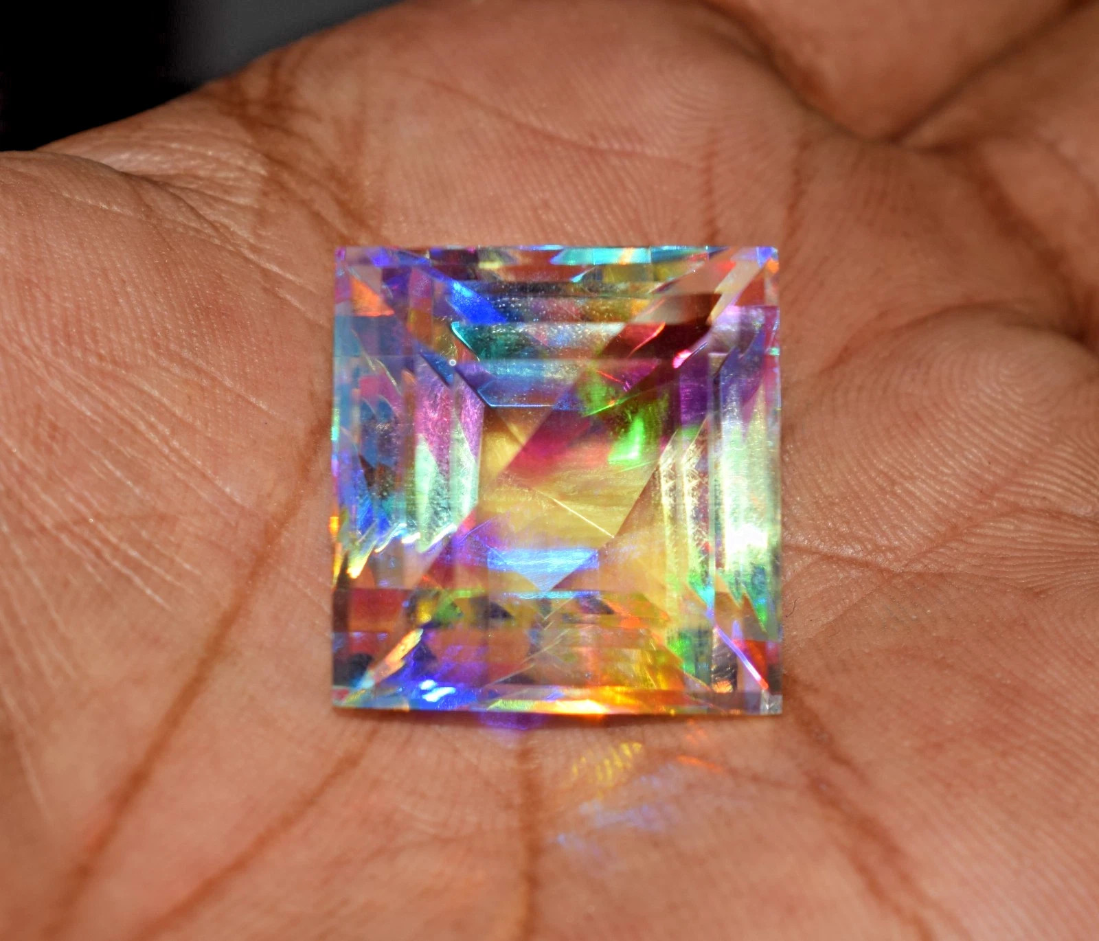 61+ Ct Mystic Topaz Certified Square Cut Colorful Rainbow Gemstone