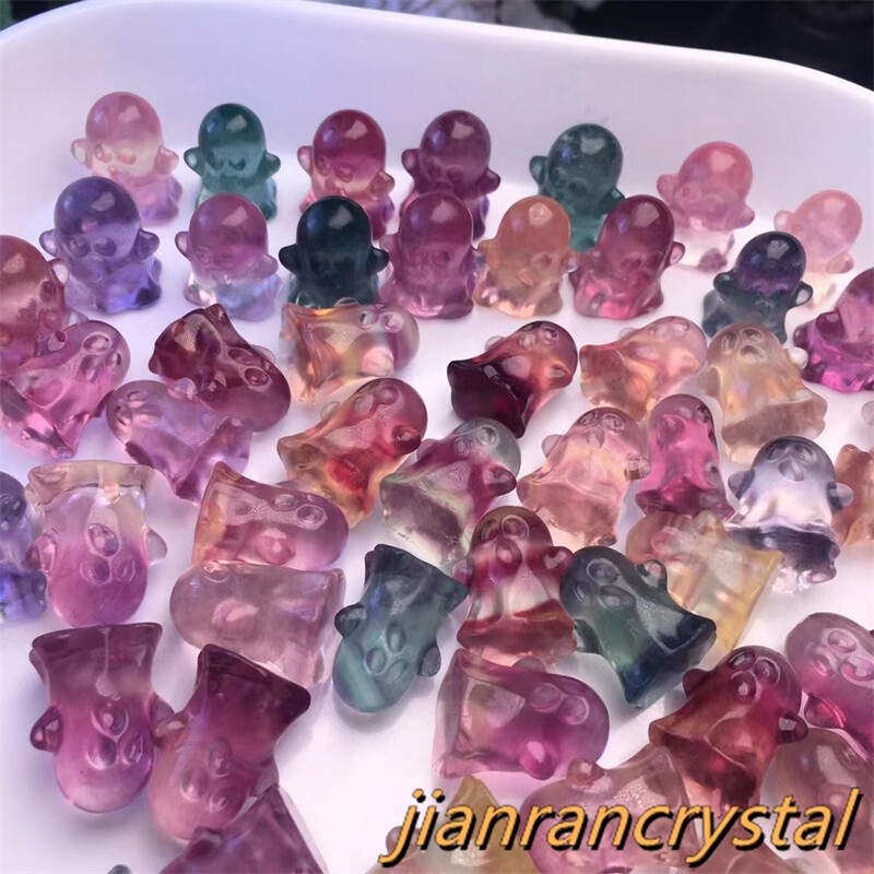100pc Hand Carved Natural Fluorite Mini Ghost Quartz Crystal Skull Reiki Healing