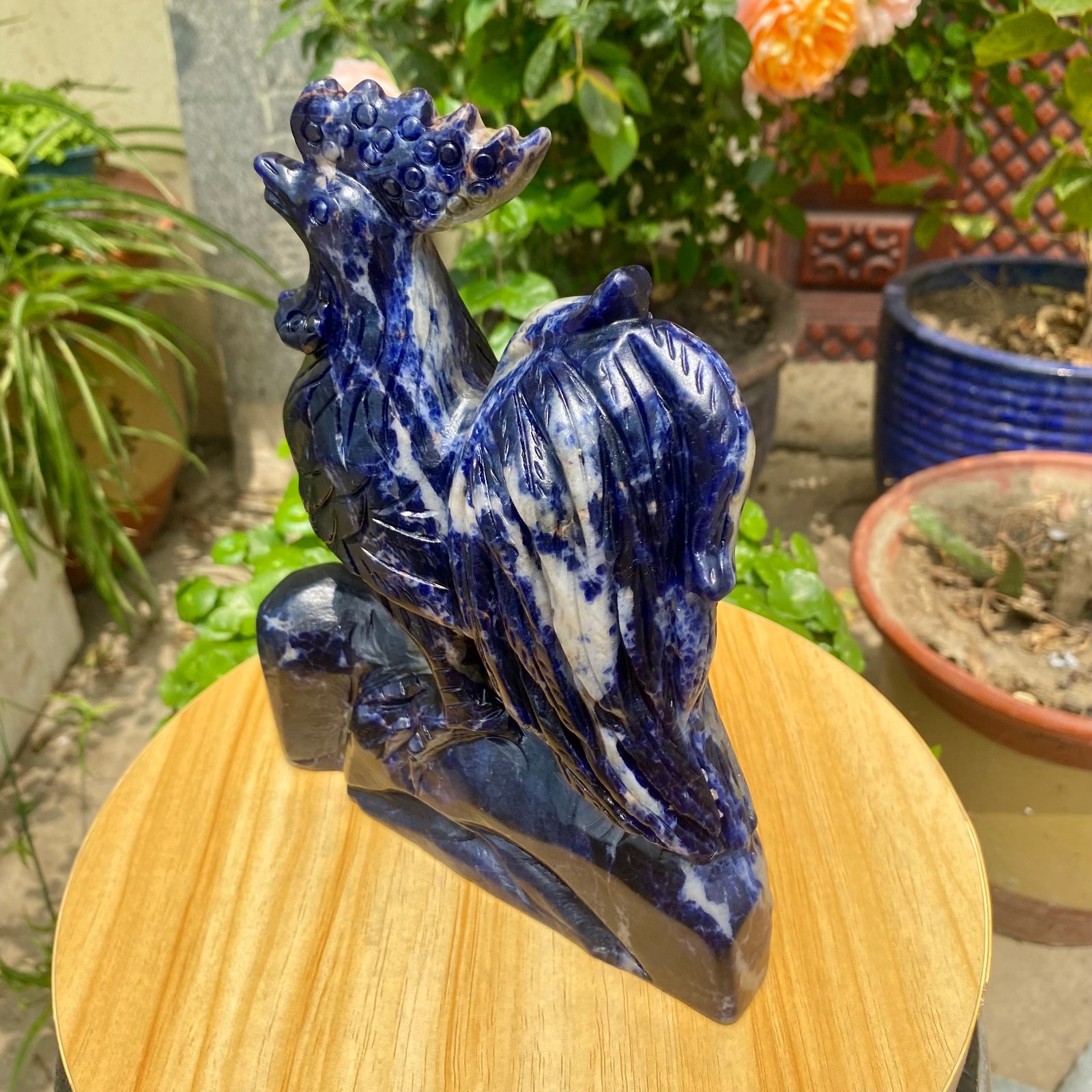 4.3LB Natural blue patterned stone carving rooster statue crystal Healing Stone