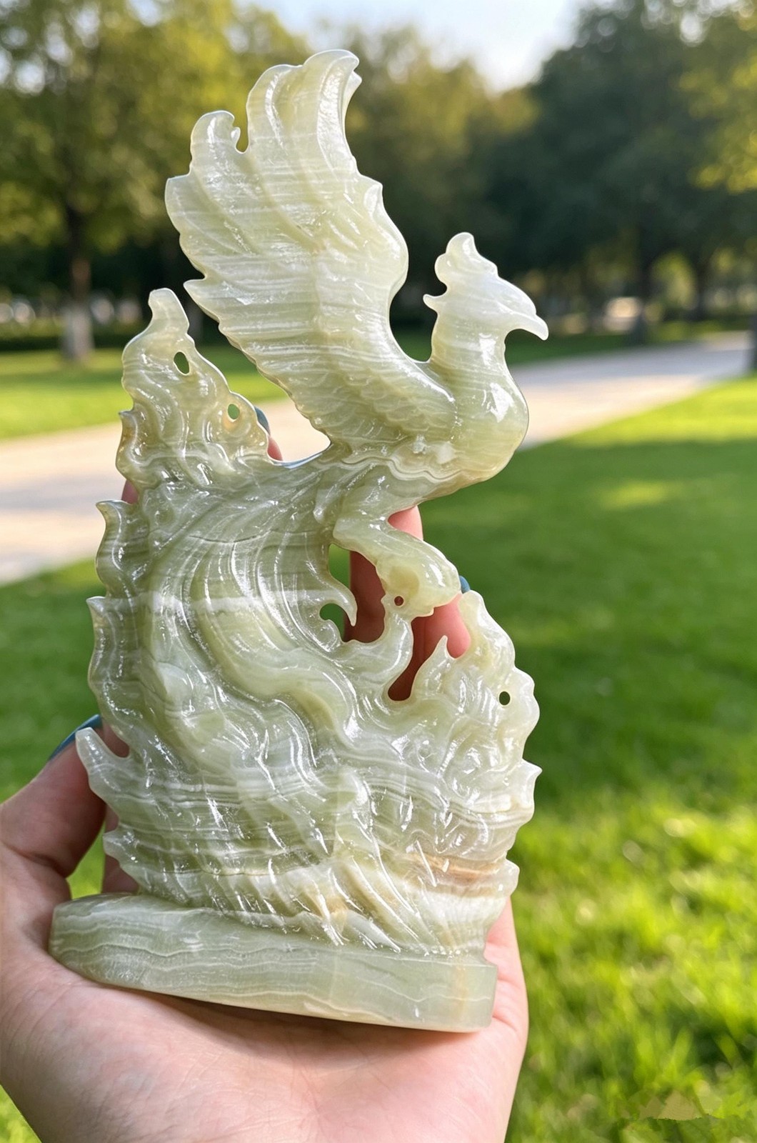 Hand Carved Afghan Jade Phoenix Figurine, Natural Crystal Phoenix Statue 1pc