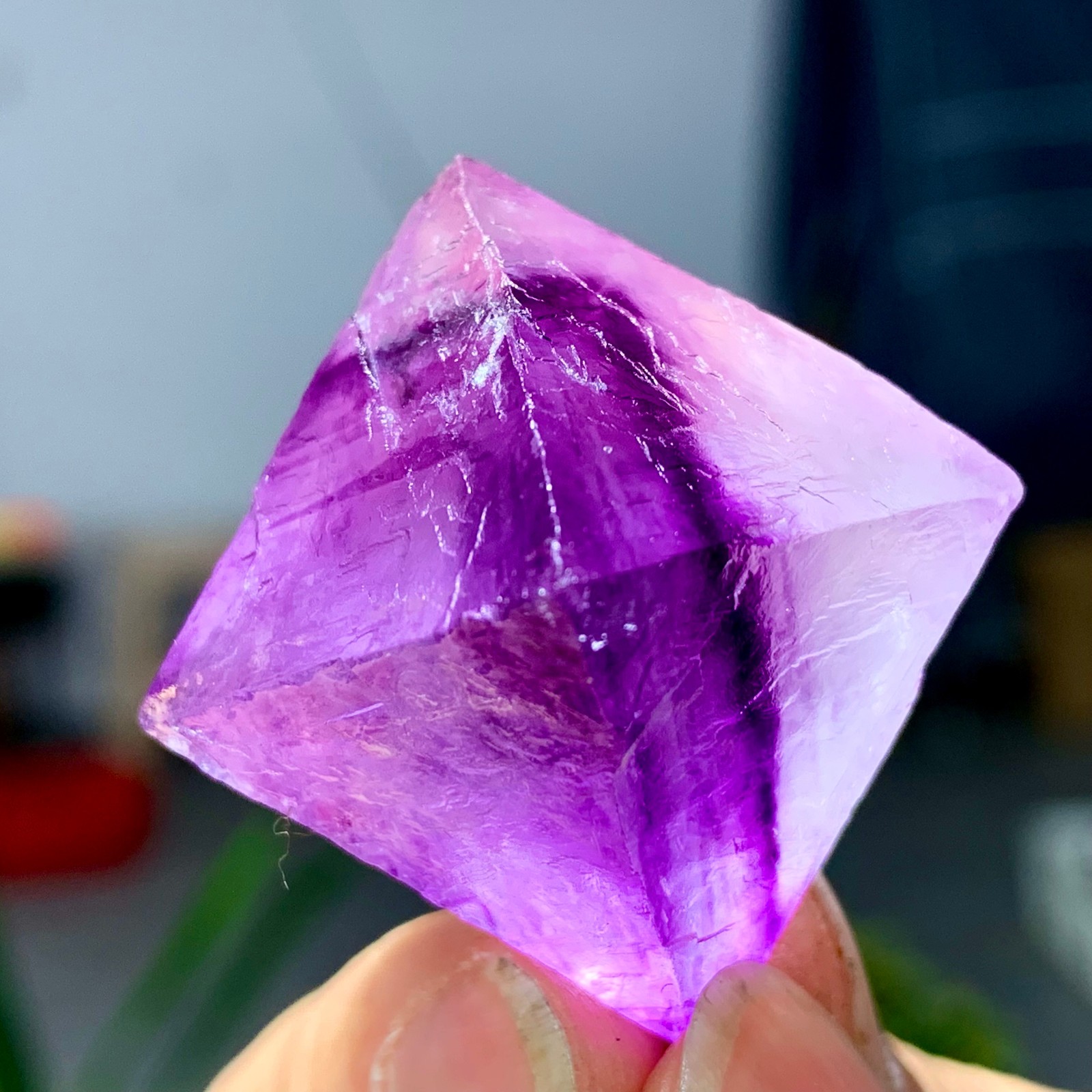 30G Natural purple fluorite octahedron quartz crystal healing