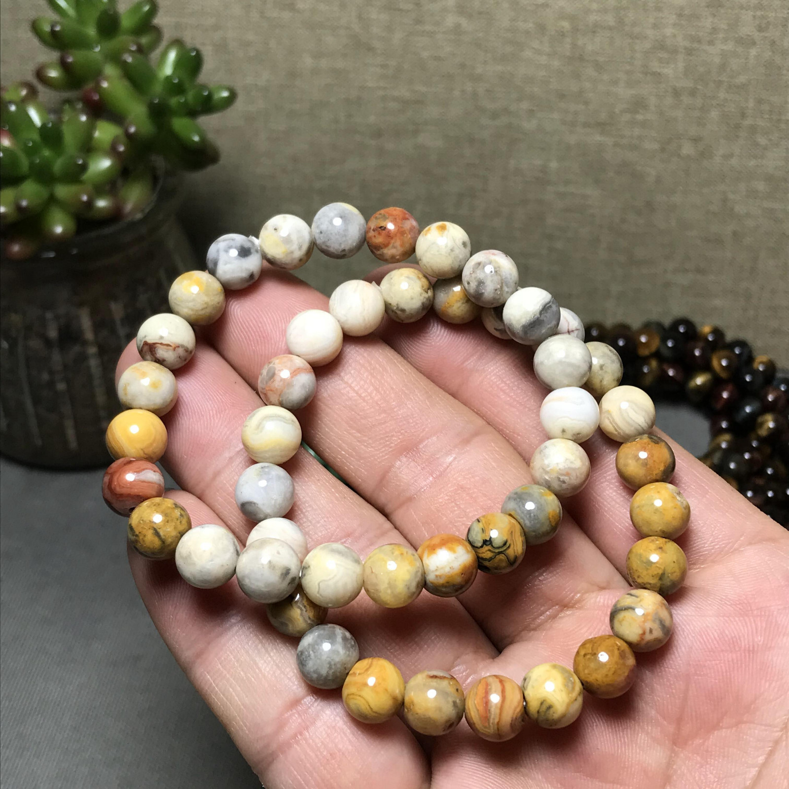 10Pcs Wholesal Natural Crazy agate bracelets Crystal ball sphere 8mm